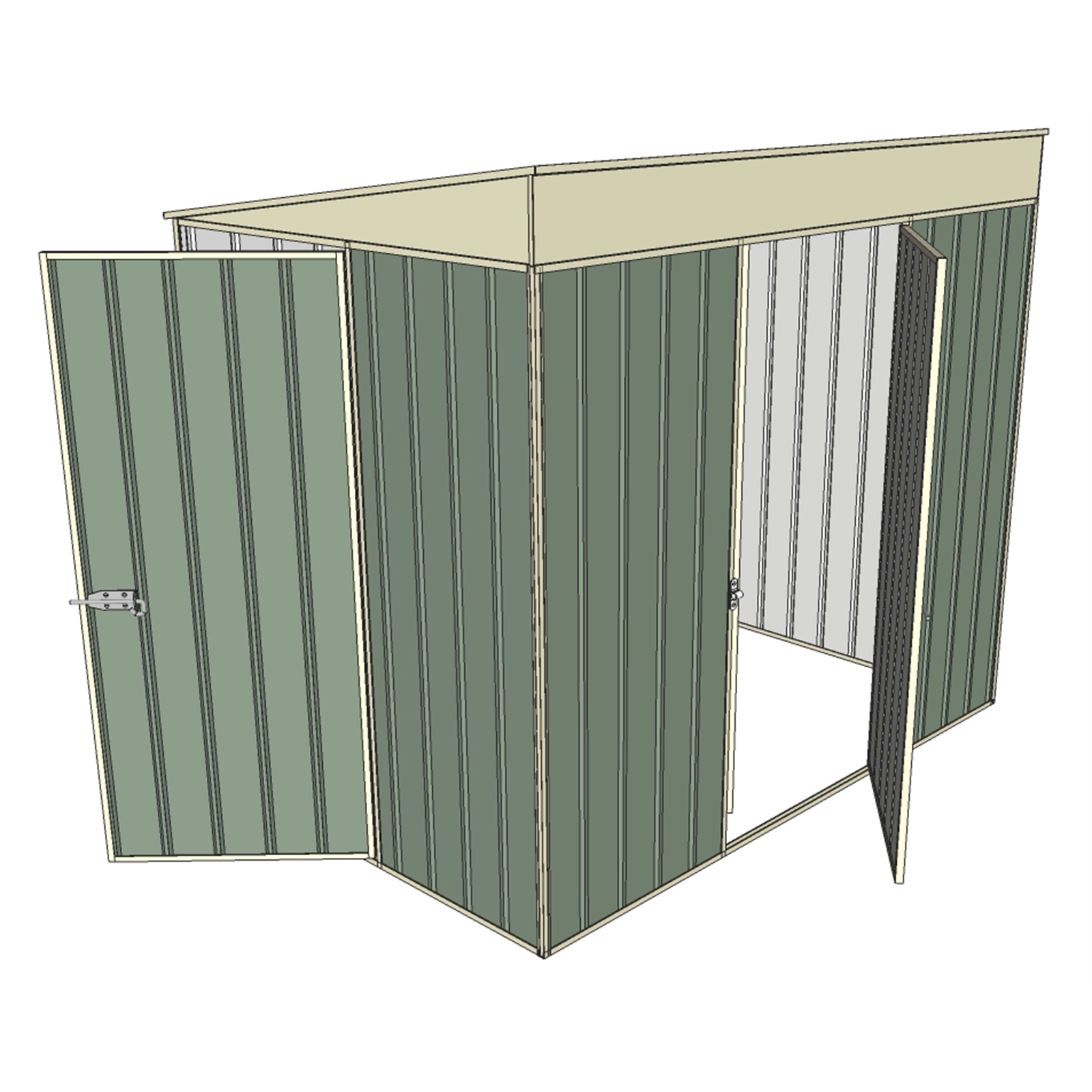 Build-a-Shed 1.5 x 2.0 x 2.3m Green Skillion Two Single Hinged Doors Narrow Shed