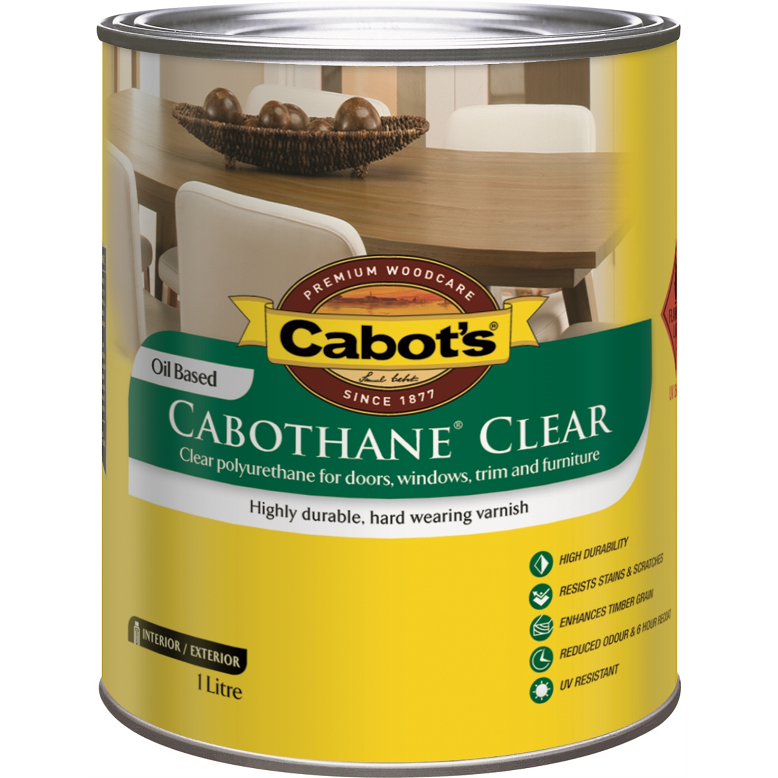 Cabot's 1L Gloss Cabothane Clear Oil Based Timber Varnish