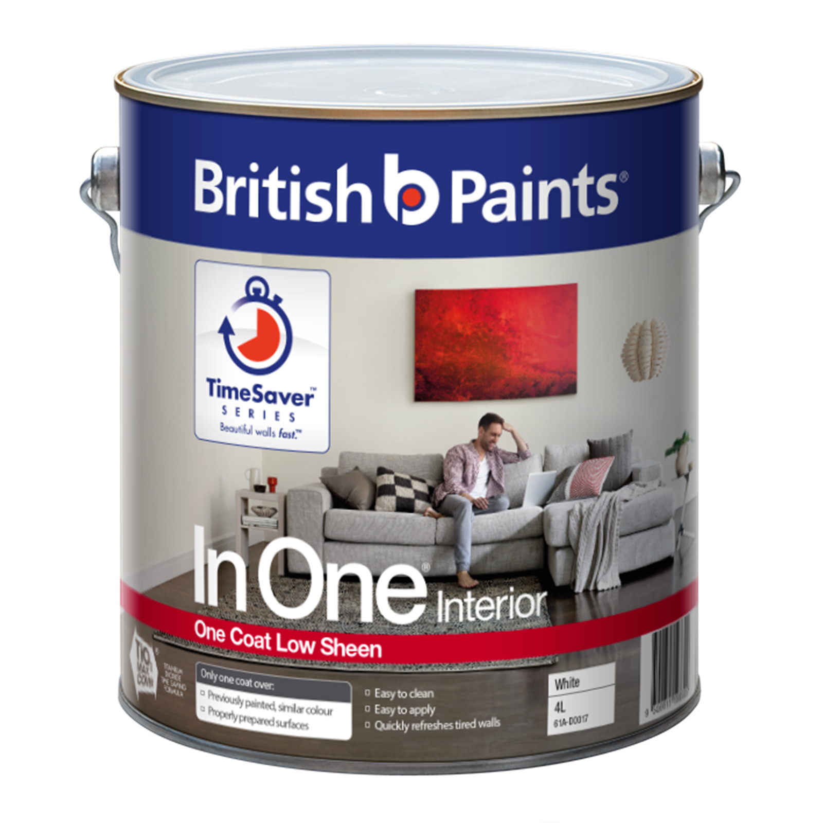 British Paints InOne 4L Low Sheen Mid Interior Paint