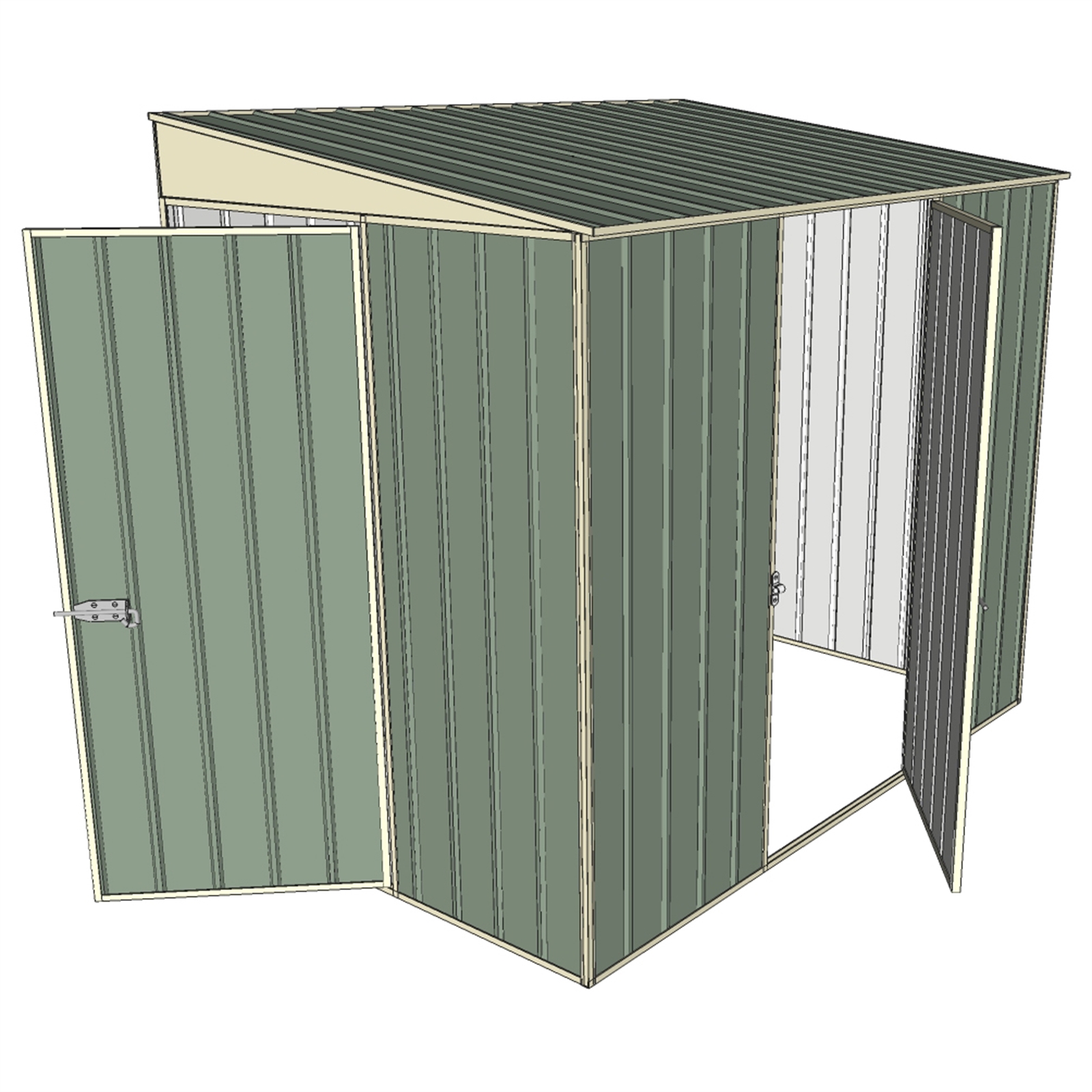 Build-a-Shed 2.3 x 1.5m Green Skillion Two Single Hinged Doors Narrow Shed