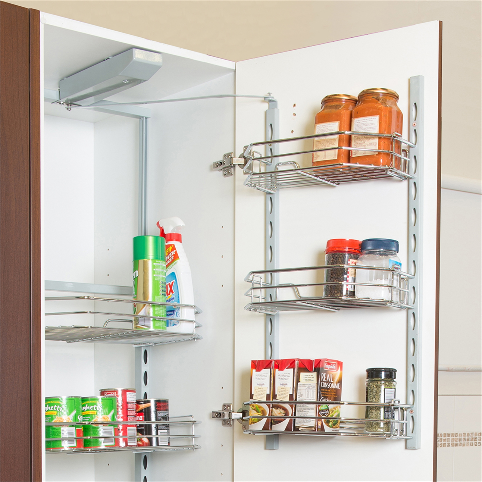 REstored 450mm 6 Tier Chrome Pantry Pullout With Door Rack