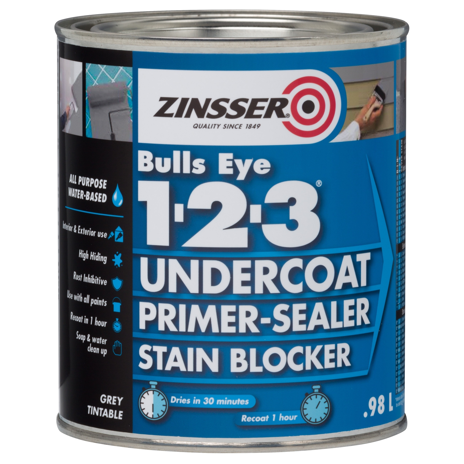 Zinsser .98L Grey Bulls Eye 123 Undercoat PrimerSealer Stain Blocker