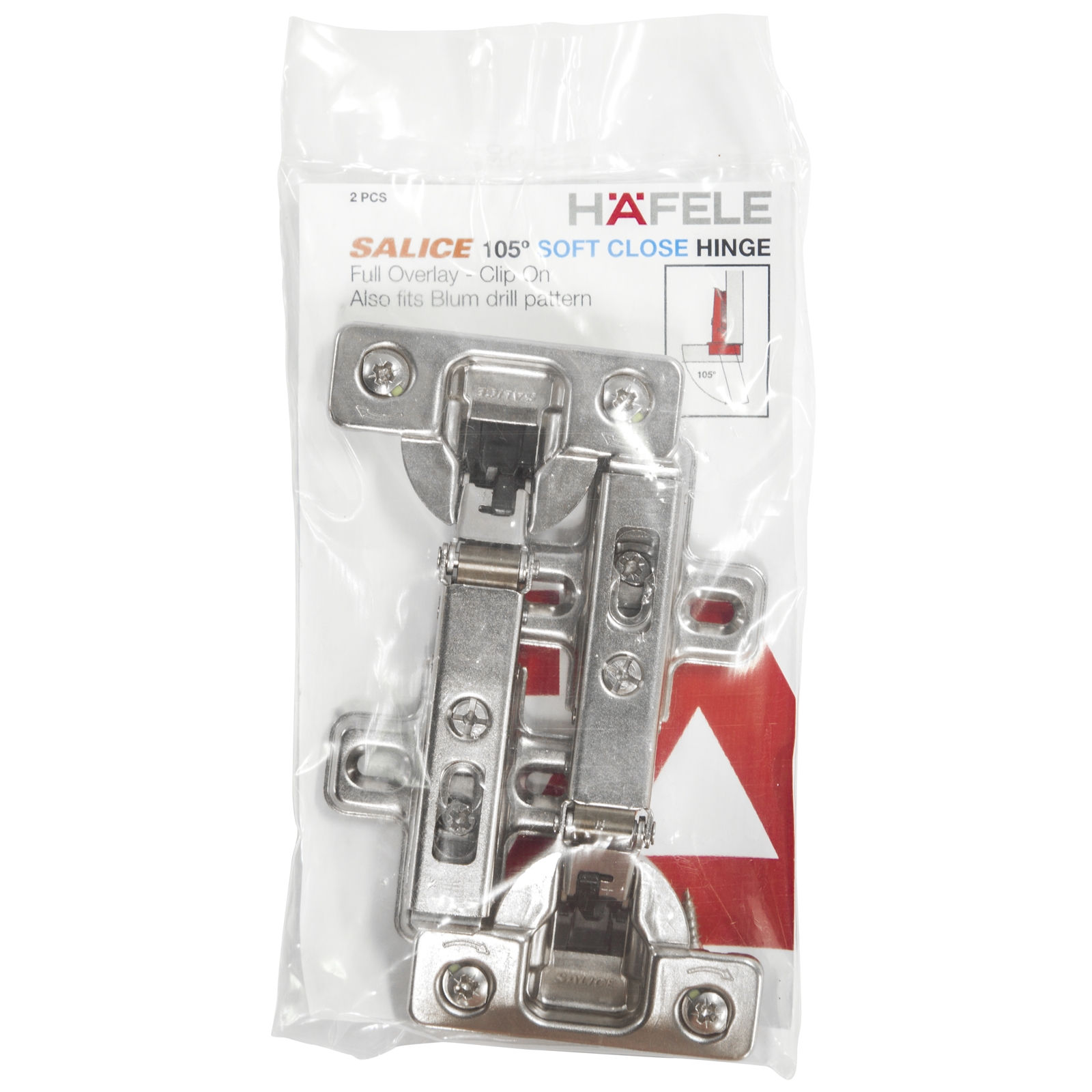 Hafele 105° Soft Close Hinge Full Overlay With Dowels 1 Pair
