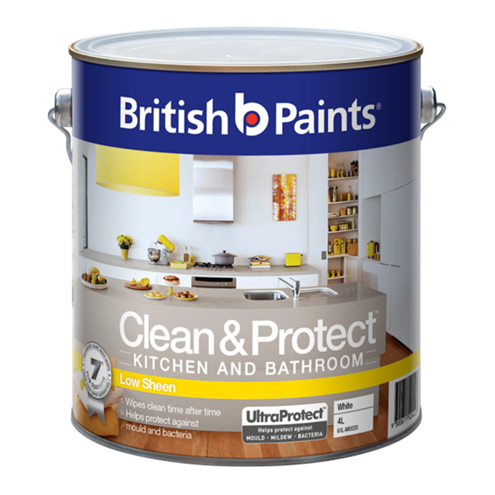 British Paints 4L White  Low Sheen Clean & Protect Kitchen And Bathroom Paint