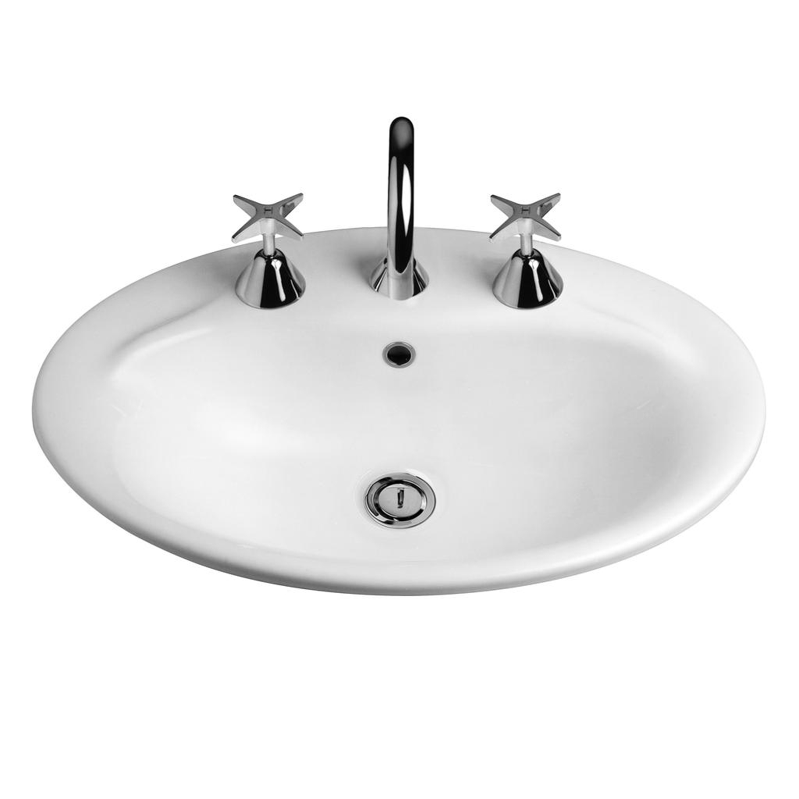 Caroma 565 x 395mm White Centro Vanity Basin With 3 Tap Holes