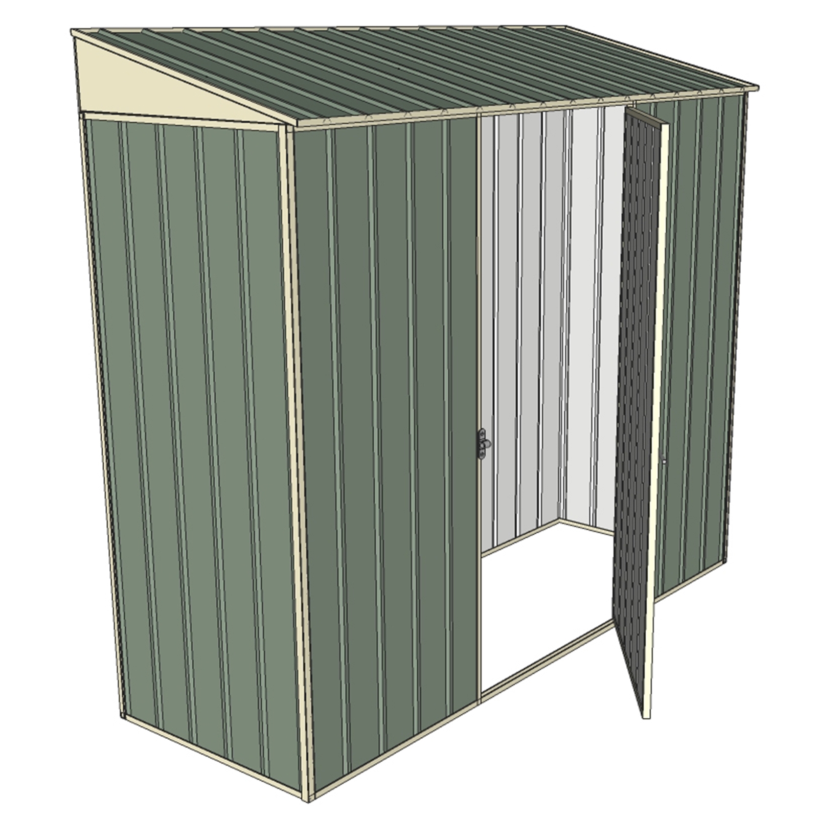 Build-a-Shed 2.3 x 0.8m Green Single Hinge Door Narrow Shed