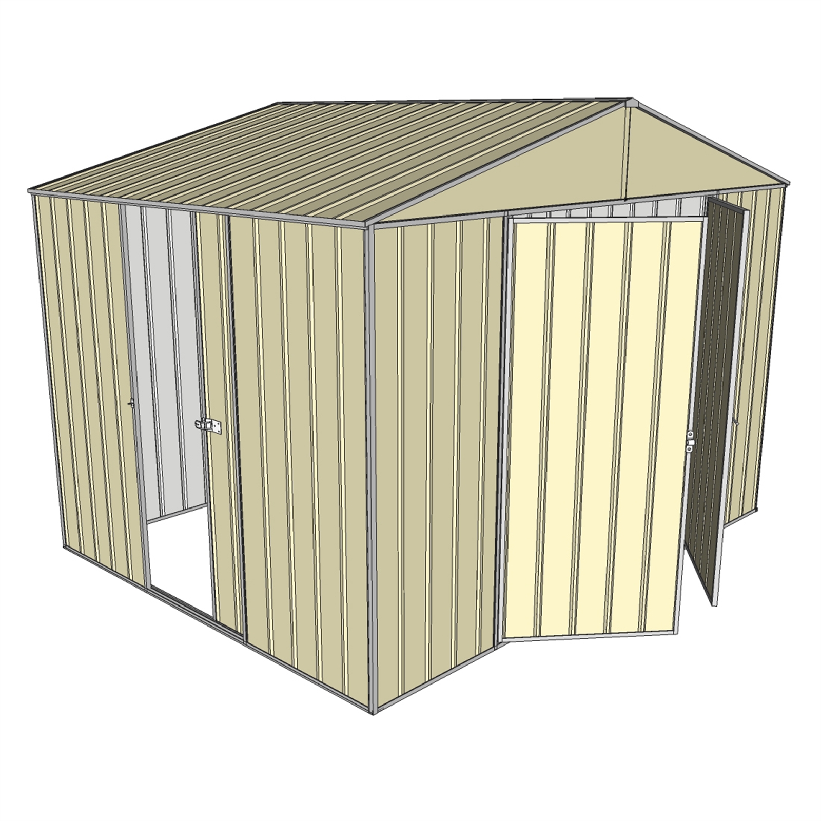 Build-a-Shed 3.0 x 2.3 x 2.3m Cream Double Hinge and Single Sliding Door Shed