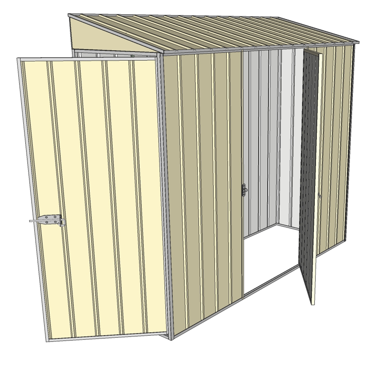 Build-a-Shed 2.3 x 0.8m Cream Skillion Two Single Hinged Doors Narrow Shed
