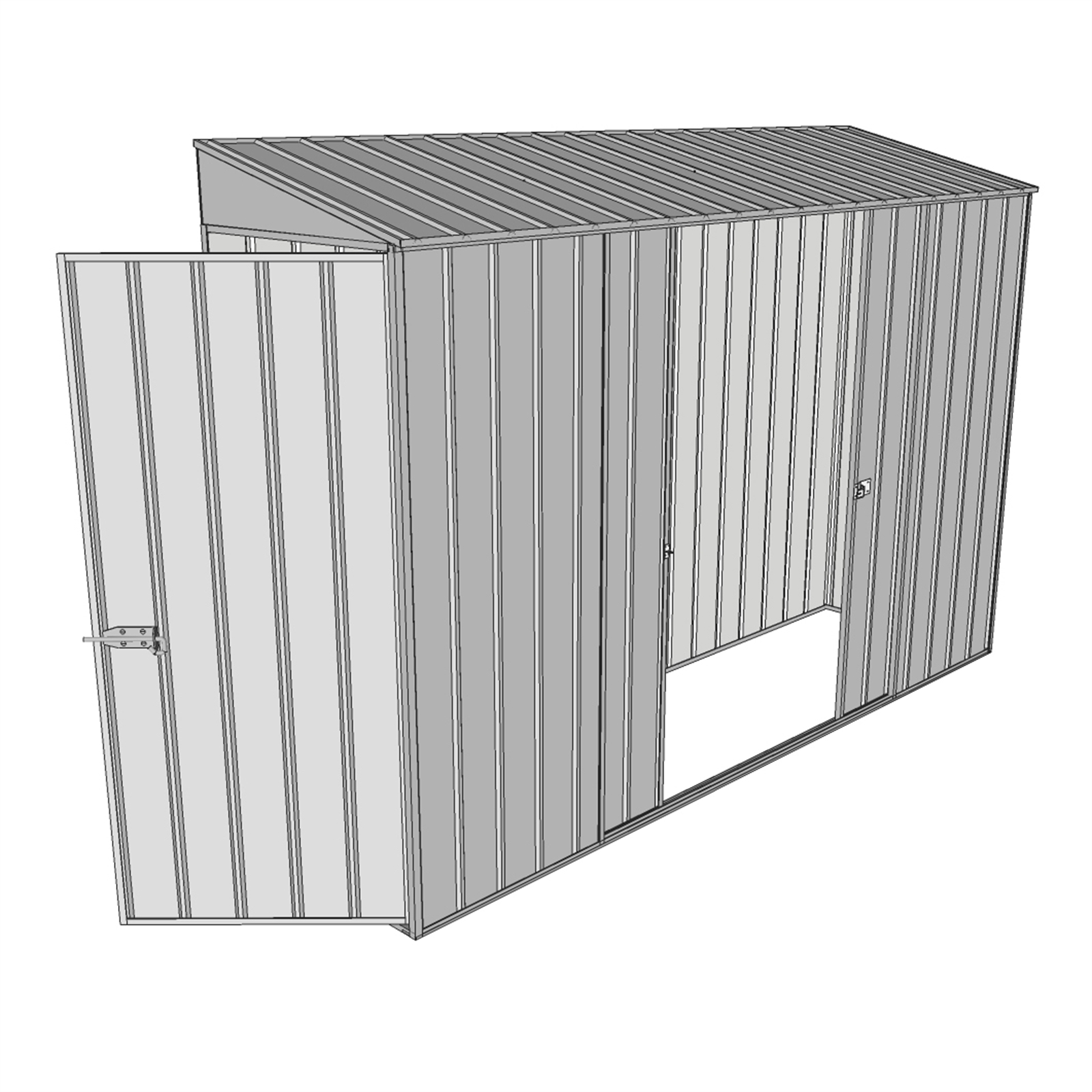 Build-a-Shed 3.0 x 0.8m Zinc Double Sliding & Single Hinge Door Narrow Skillion Shed