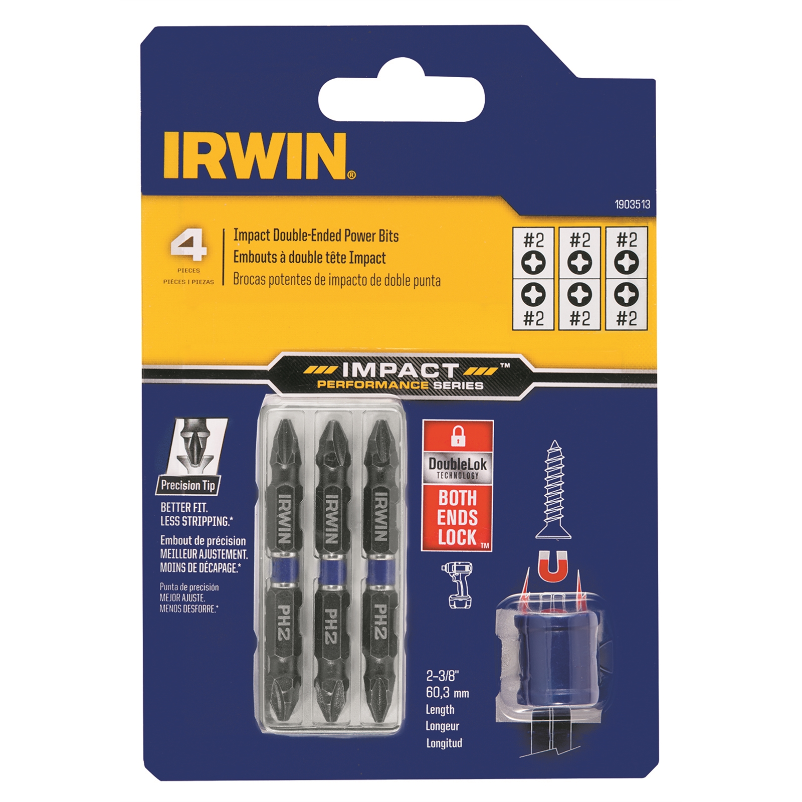 Irwin Impact Double Ended Power Bits With Mag Collar - 3 Pack