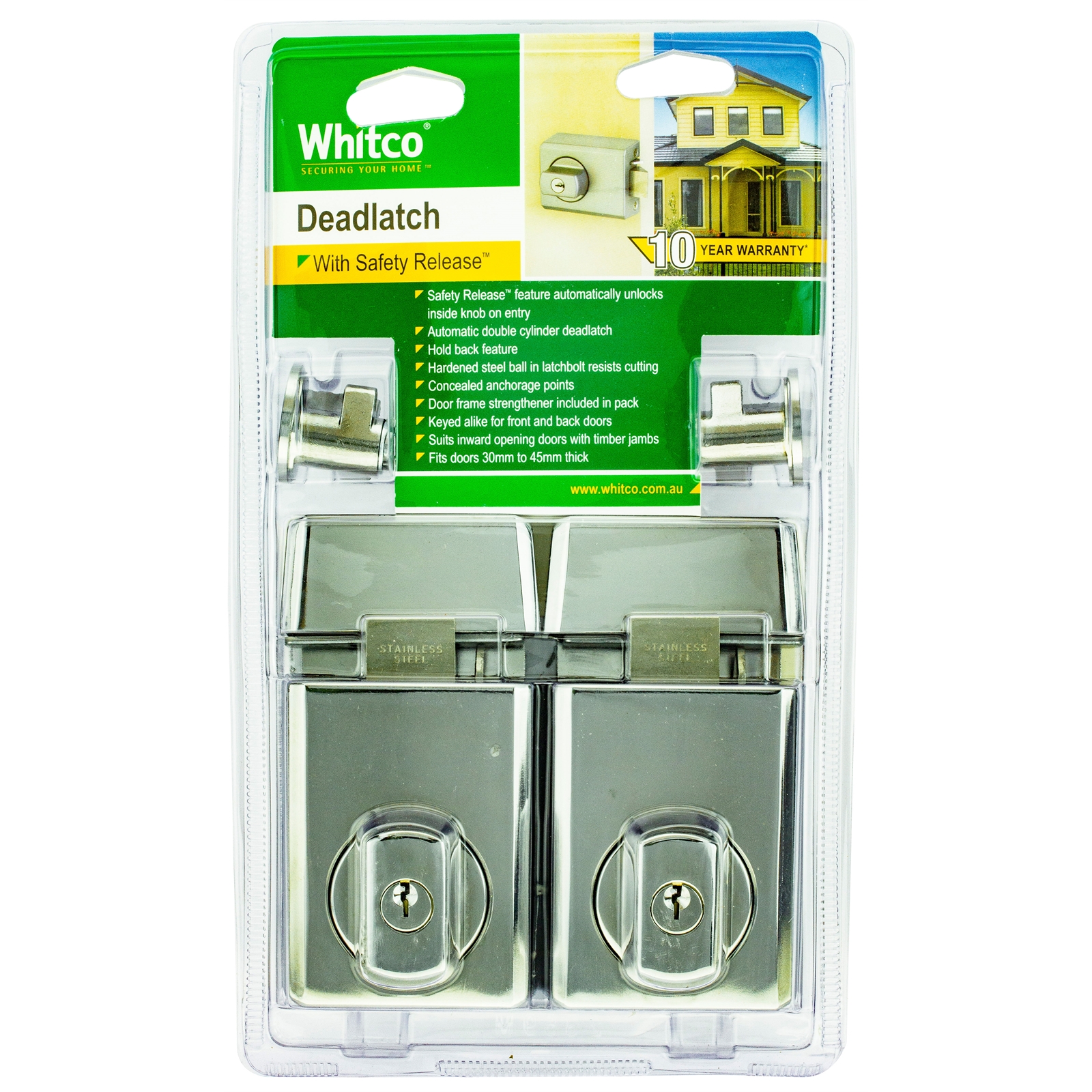 Whitco Chrome Double Cylinder Deadlatch - 2 Pack