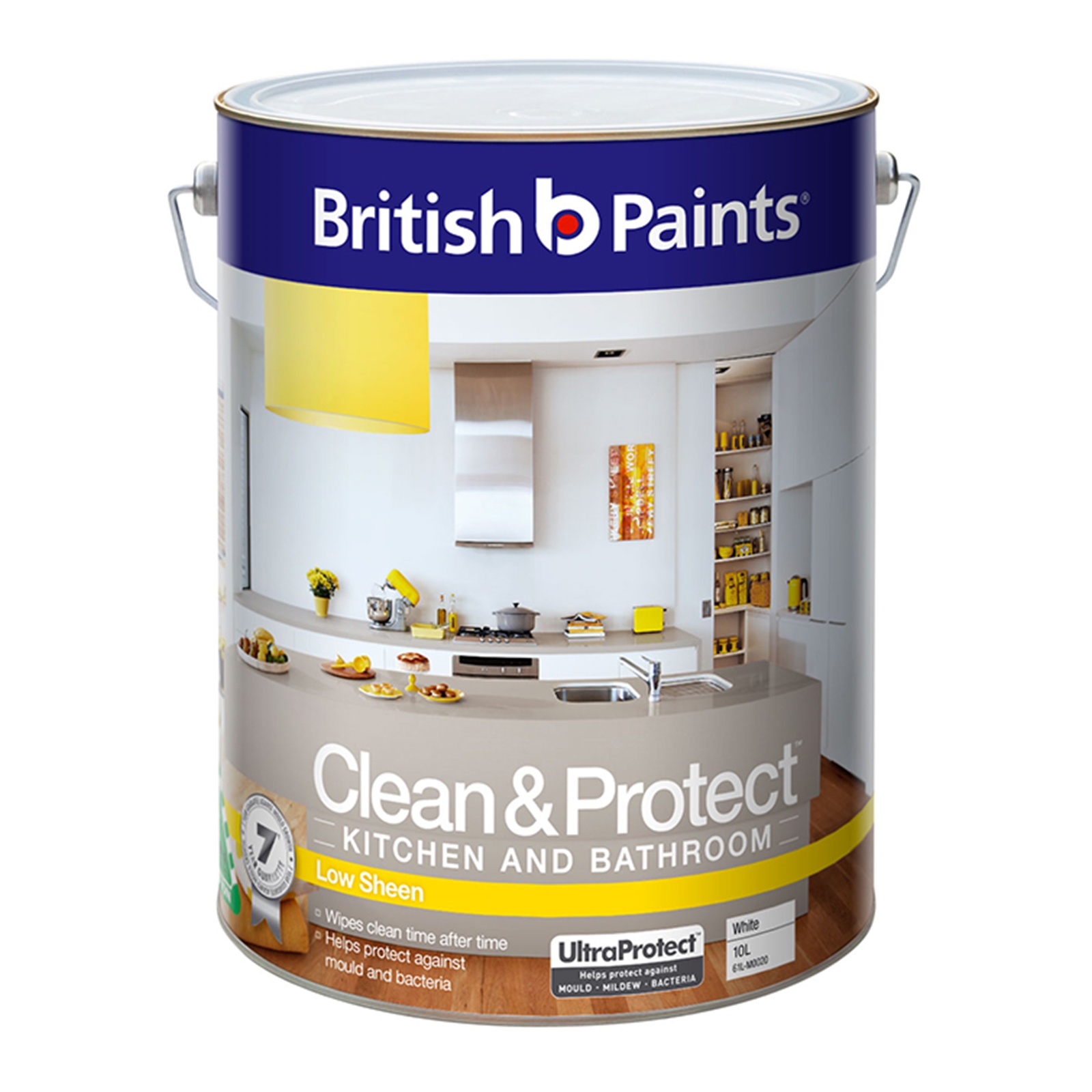 British Paints UltraProtect 10L Clean & Protect Kitchen And Bathroom White Paint