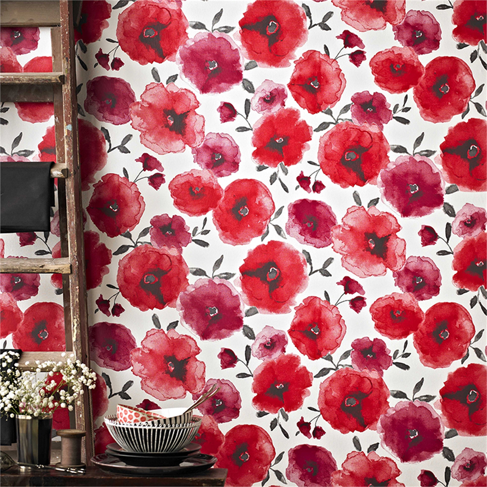 Superfresco Easy Poppies Red 52cm x 10m Wallpaper