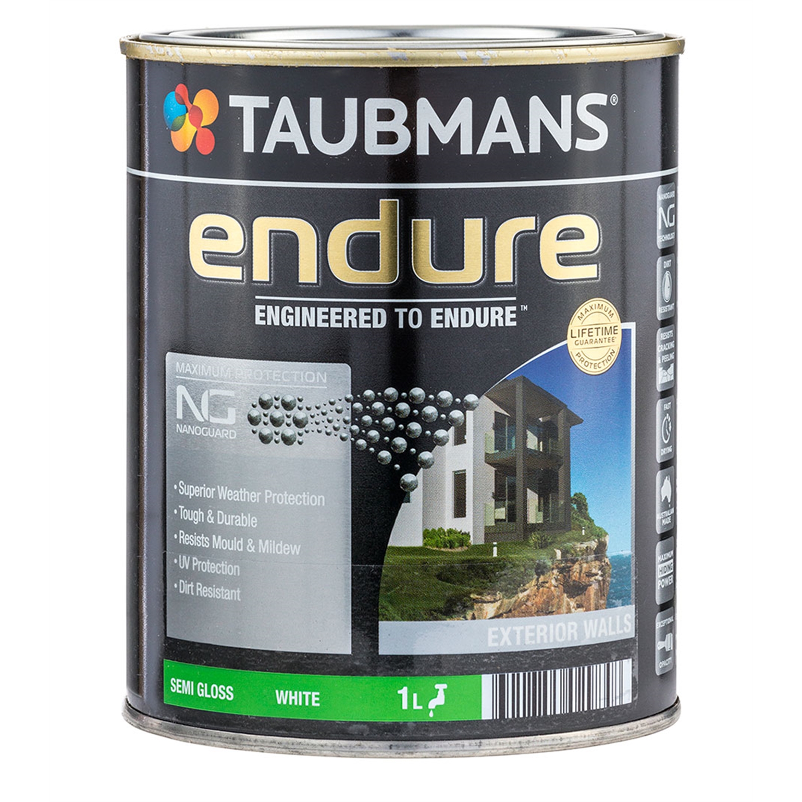 Taubmans Endure 1L White Semi Gloss Exterior Paint