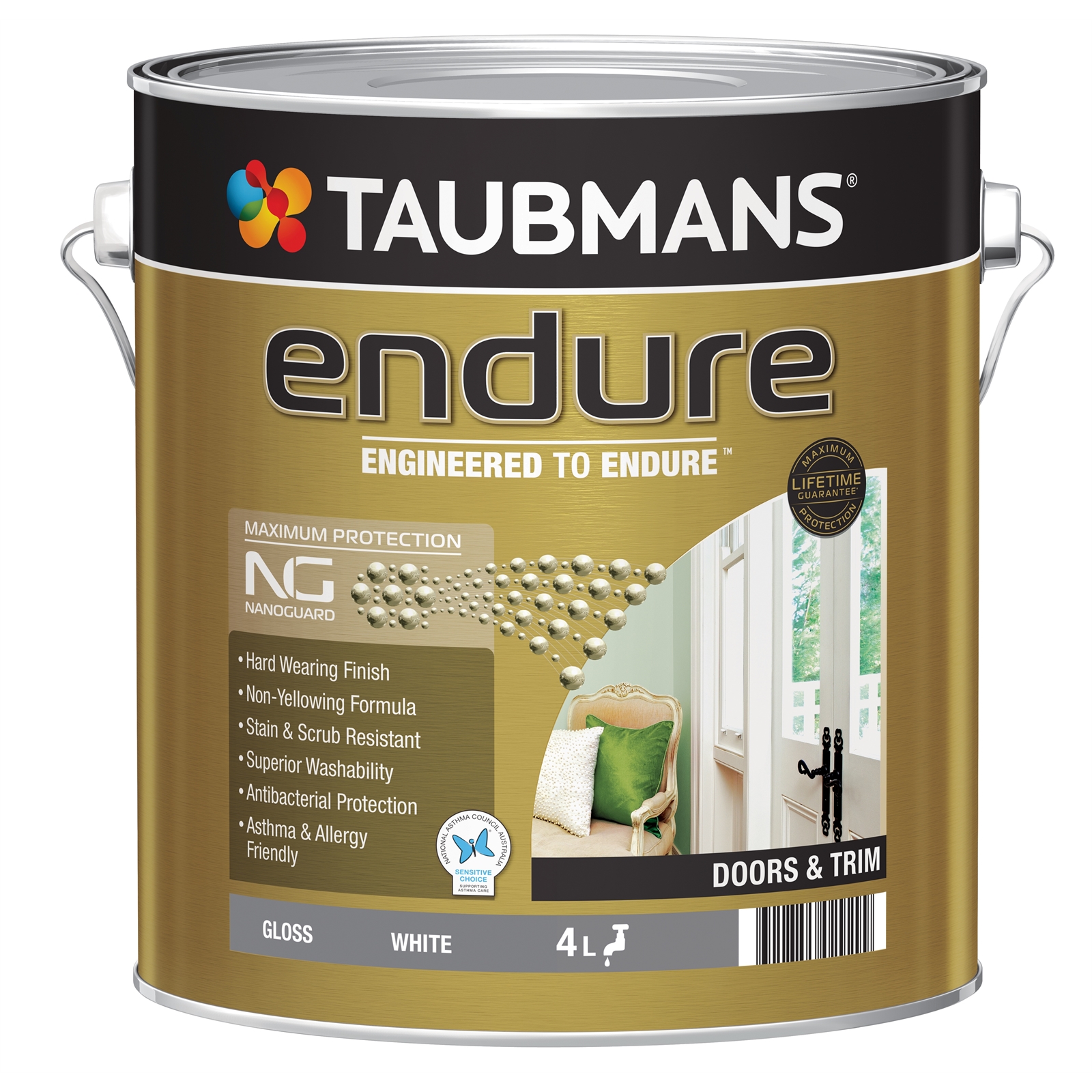 Taubmans Endure 4L White Gloss Doors & Trim Paint