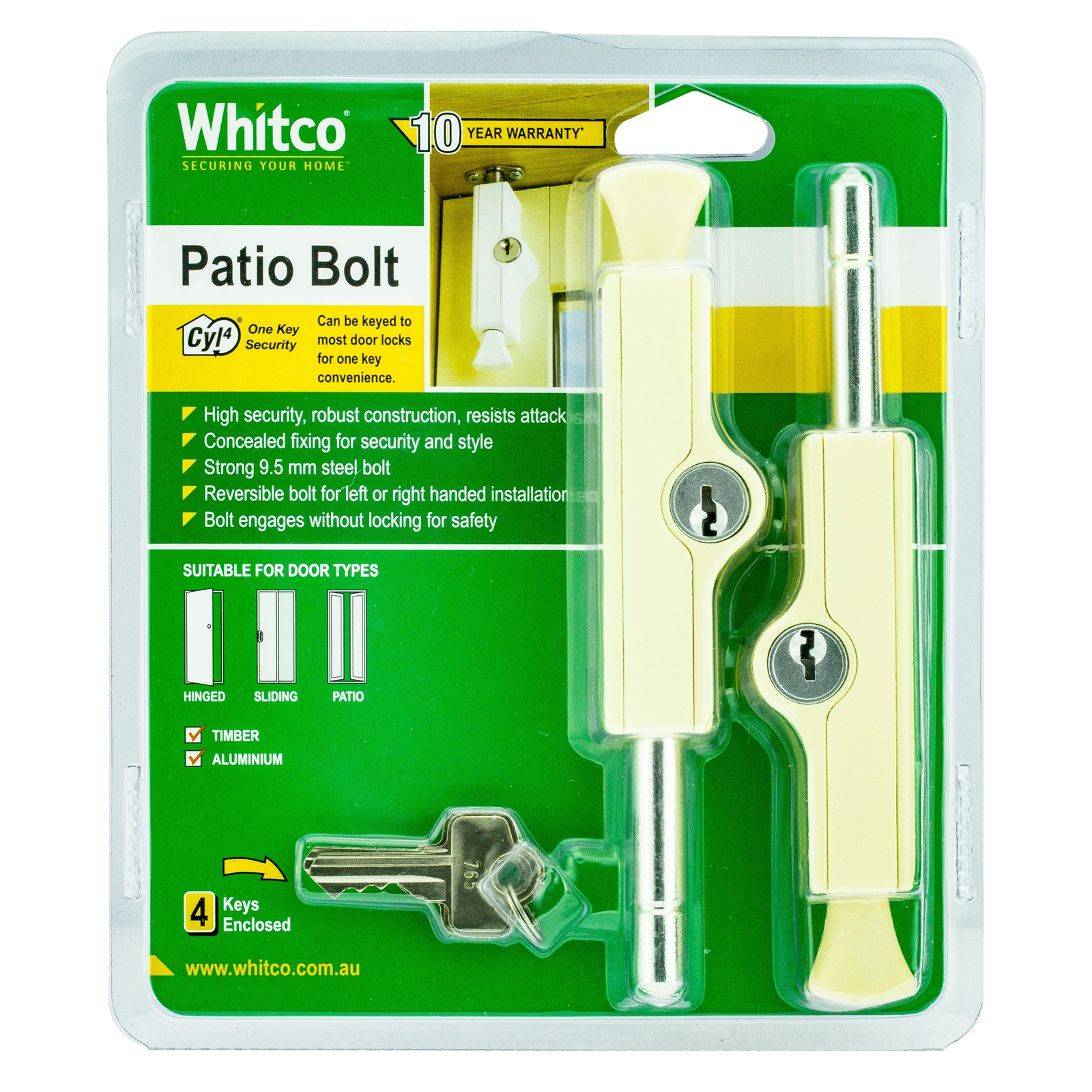 Whitco Primrose CYL4 Patio Bolt - 2 Pack