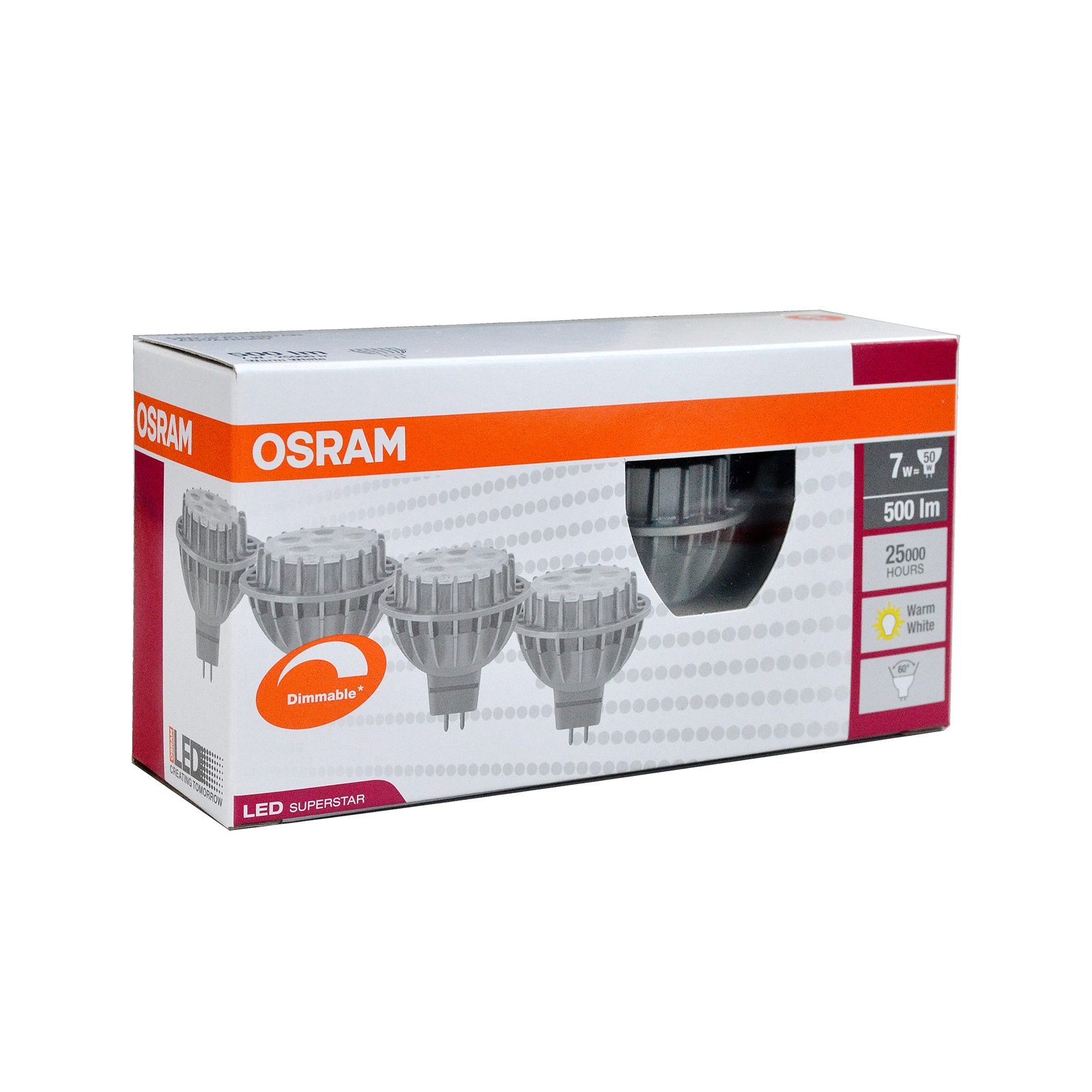 Osram 7W LED Dimmable Warm White MR16 Globe - 4 Pack