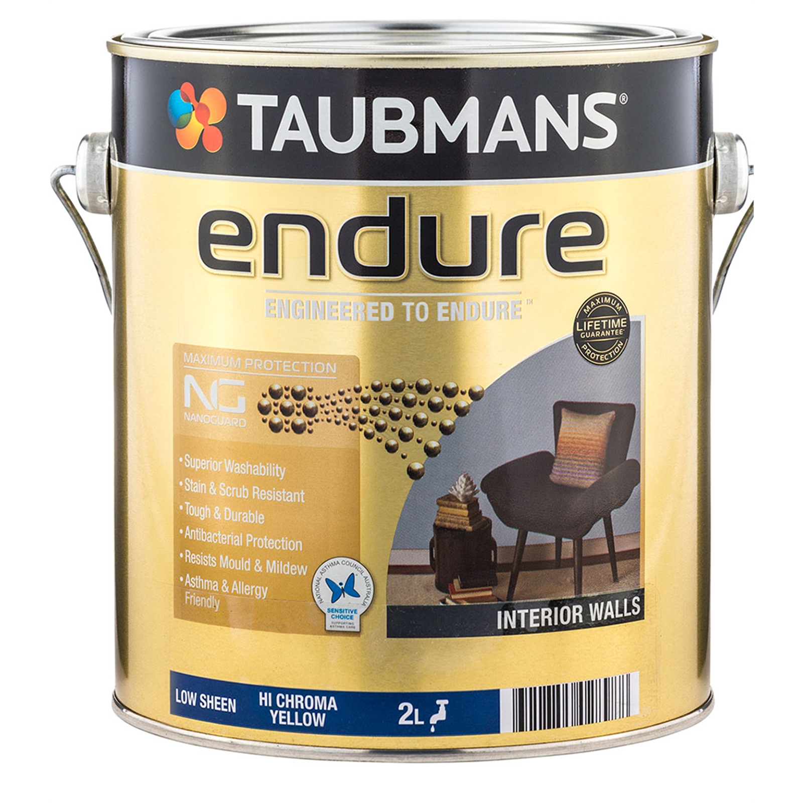 Taubmans Endure 2L Hi Chroma Yellow Low Sheen Interior Walls