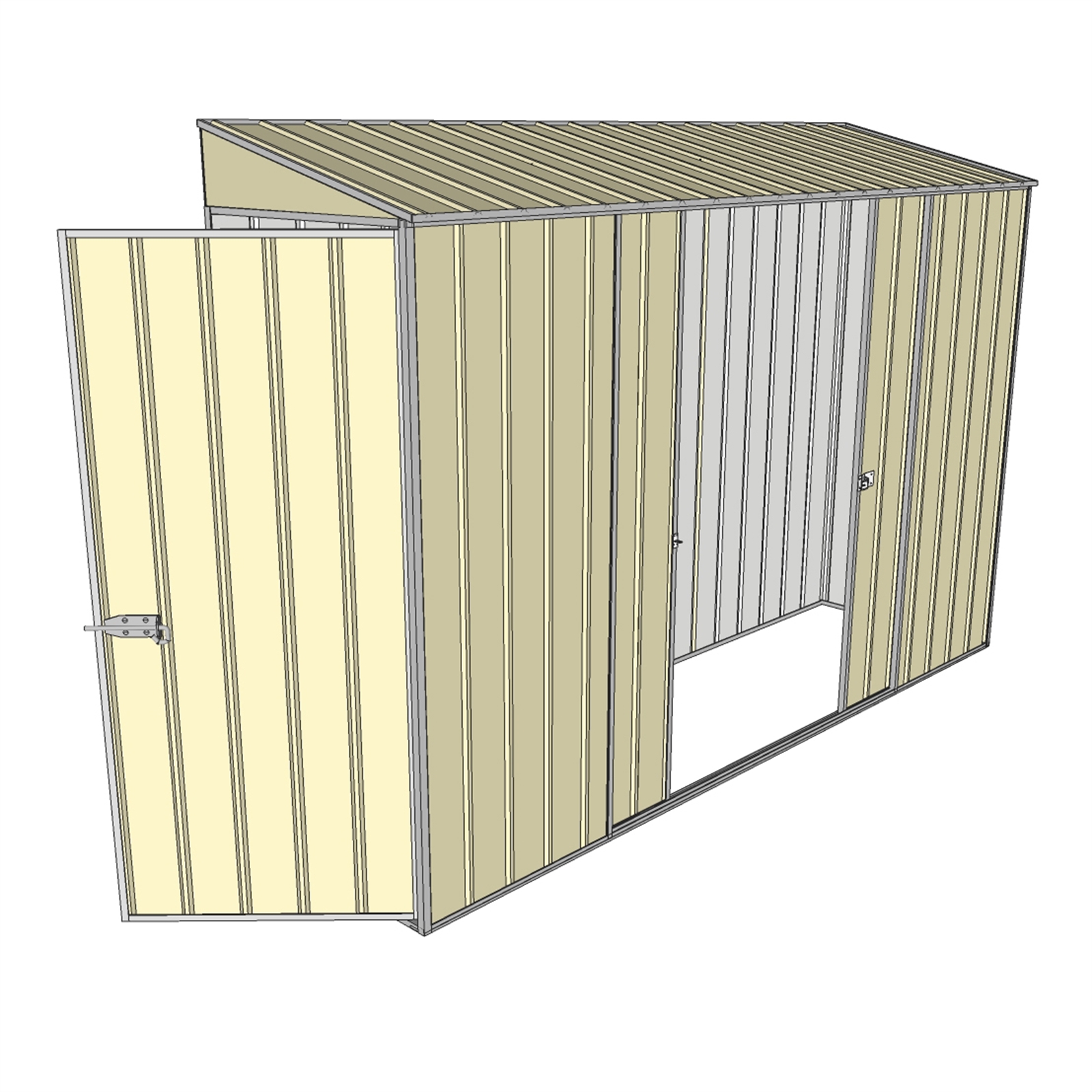 Build-a-Shed 3.0 x 2.0 x 0.8m Cream Double Sliding and Single Hinge Door Narrow Skillion Shed