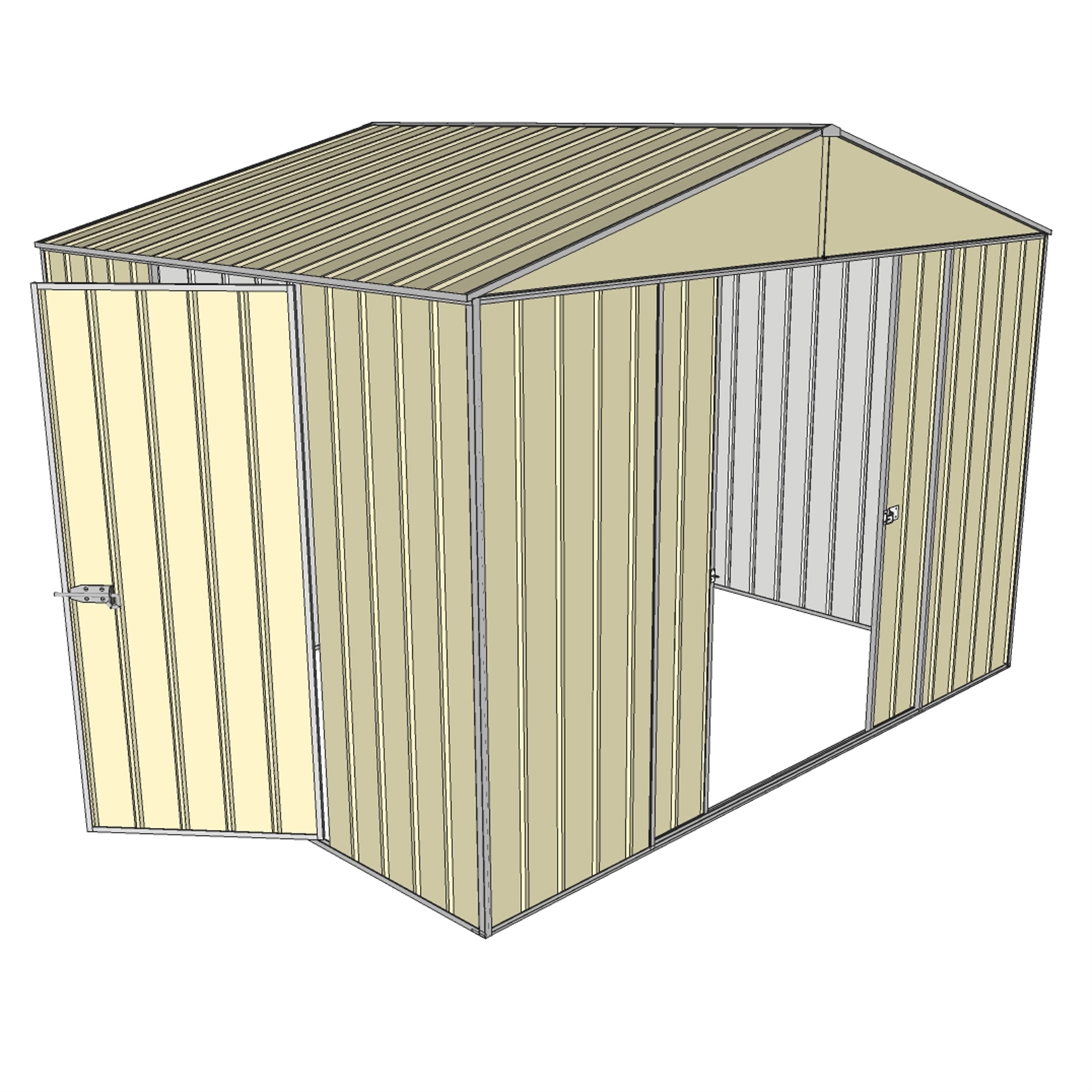 Build-a-Shed 3.0 x 2.3 x 2.3m Cream Double Sliding and Single Hinge Door Narrow Shed