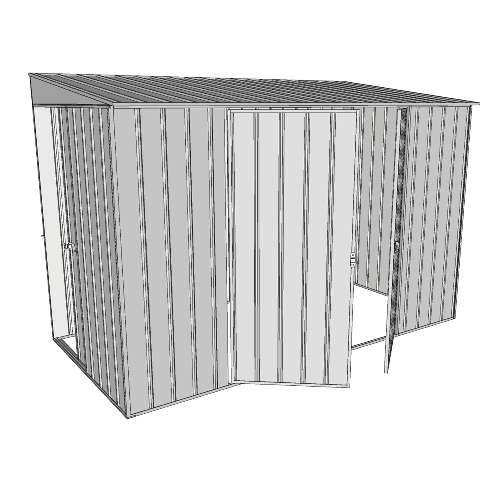 Build-a-Shed 1.5 x 3.0m Zinc Skillion Single Sliding And Double Hinged Doors Narrow Shed