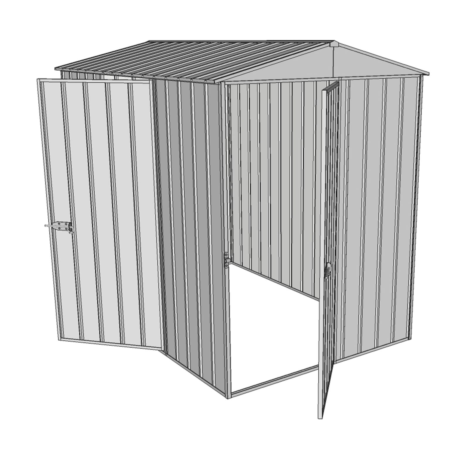 Build-a-Shed 1.5 x 2.3 x 2.3m Zinc Front Gable Two Single Hinged Doors Narrow Shed