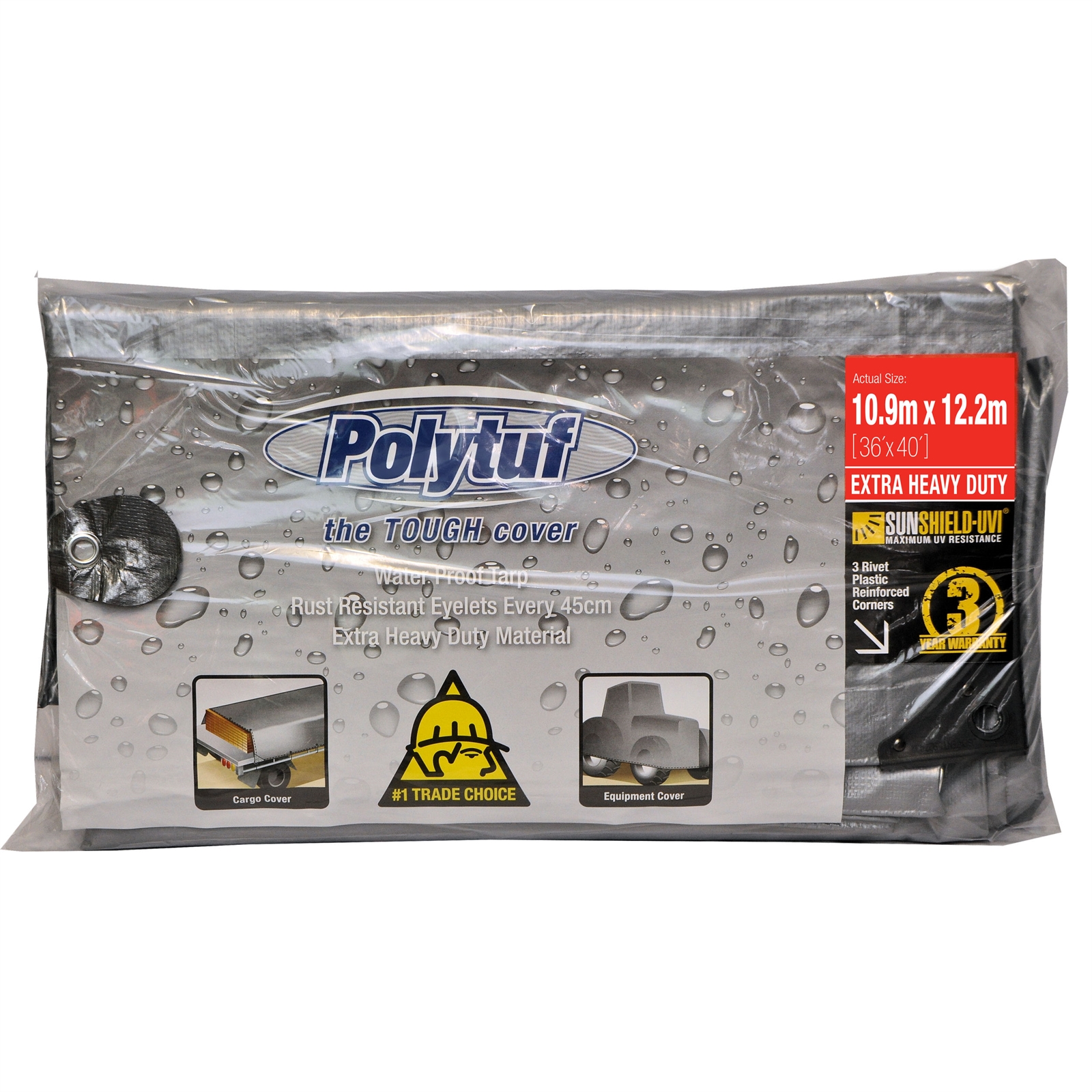 Polytuf 10.9 x 12.2m Silver and Black Extra Heavy Duty Tarpaulin