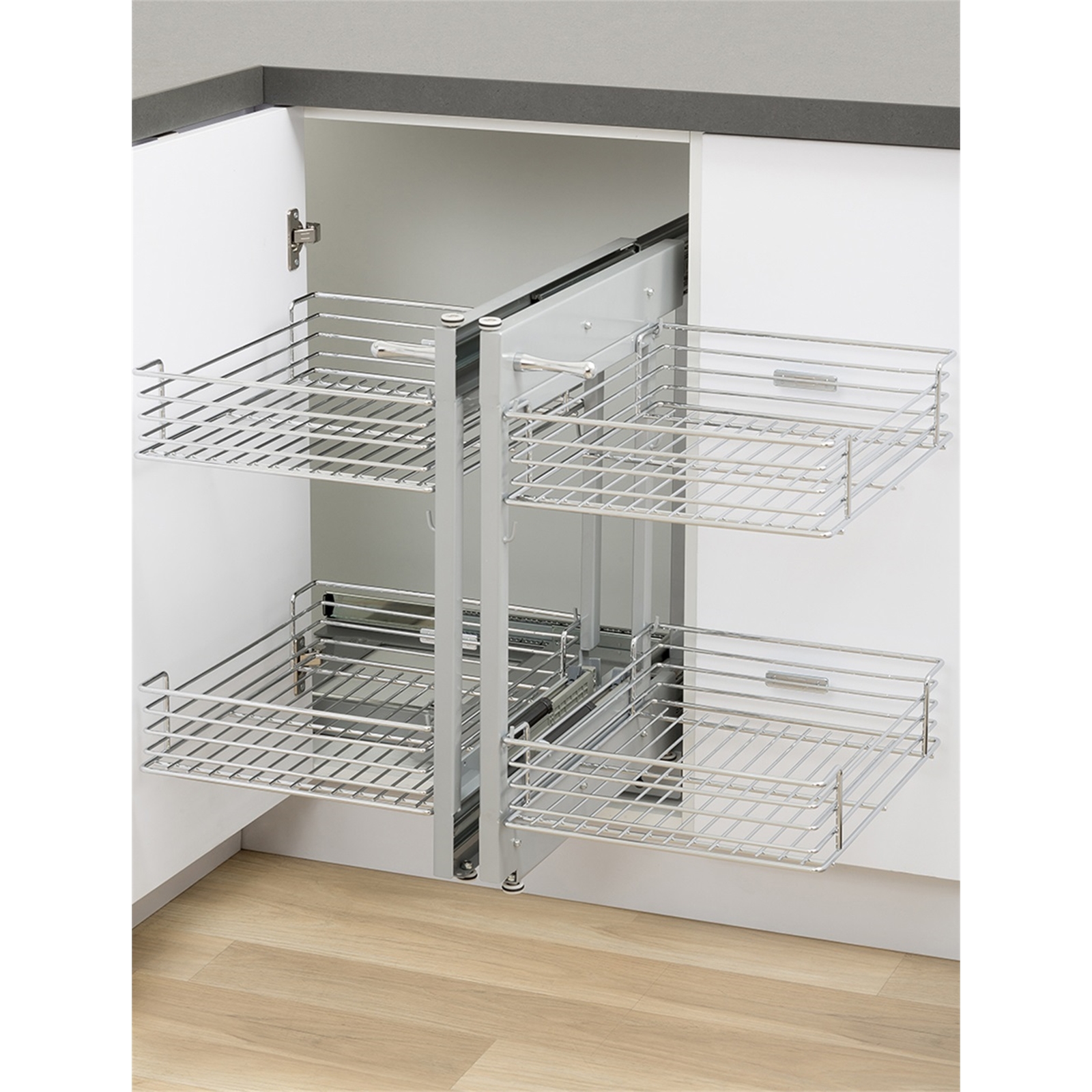 Kaboodle 2 Tier Chrome Blind Corner Soft Close Pull Out Baskets