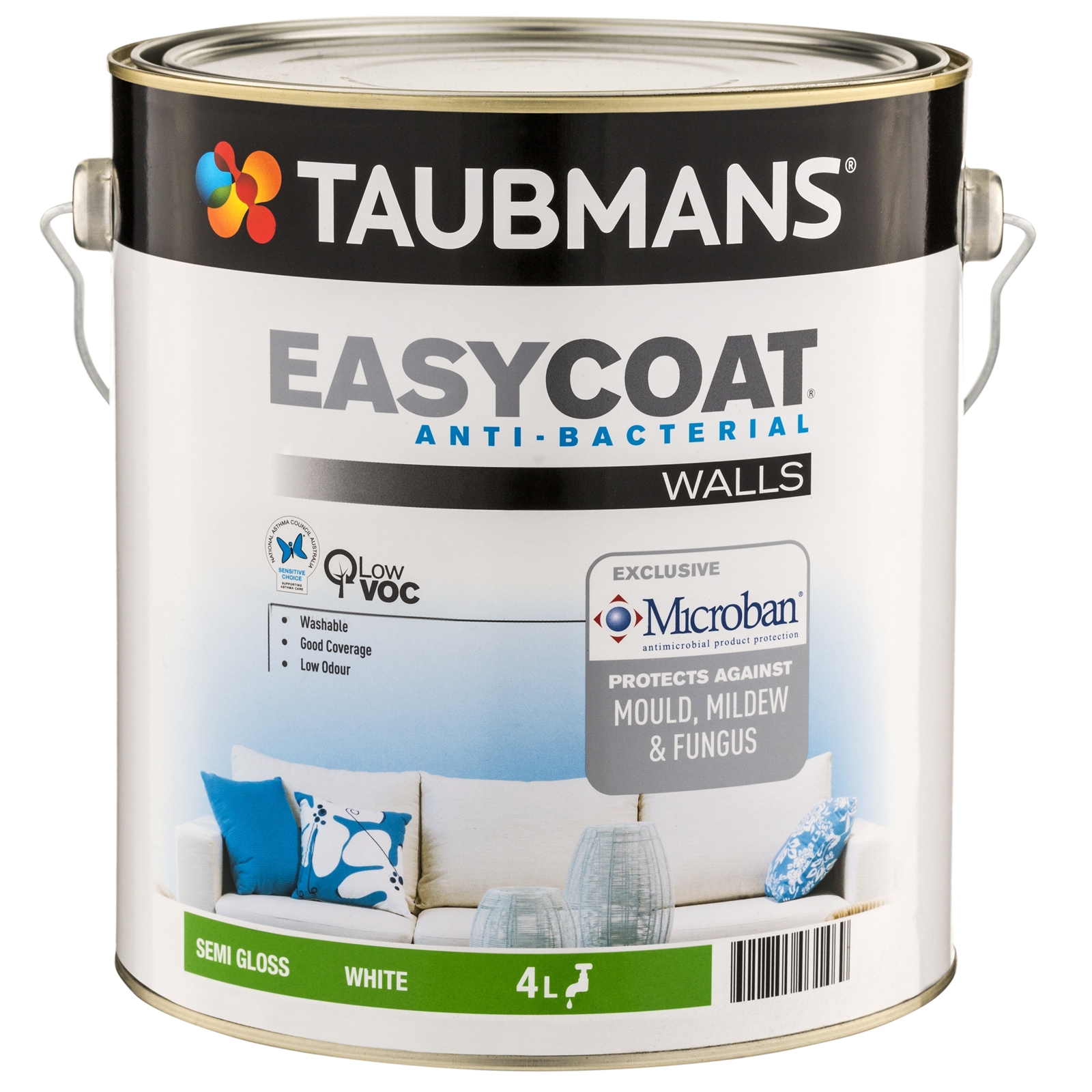 Taubmans Easycoat 4L White Interior Walls Semi Gloss Paint