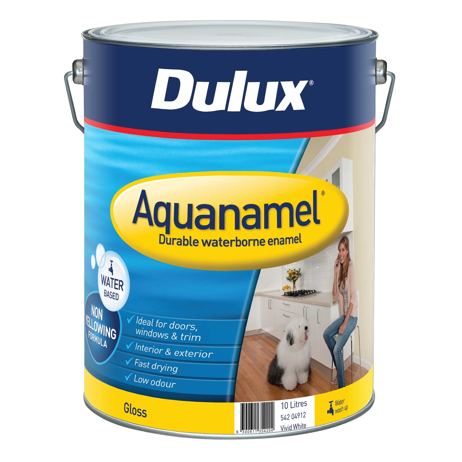 Dulux Aquanamel 10L High Gloss Vivid White Enamel Paint