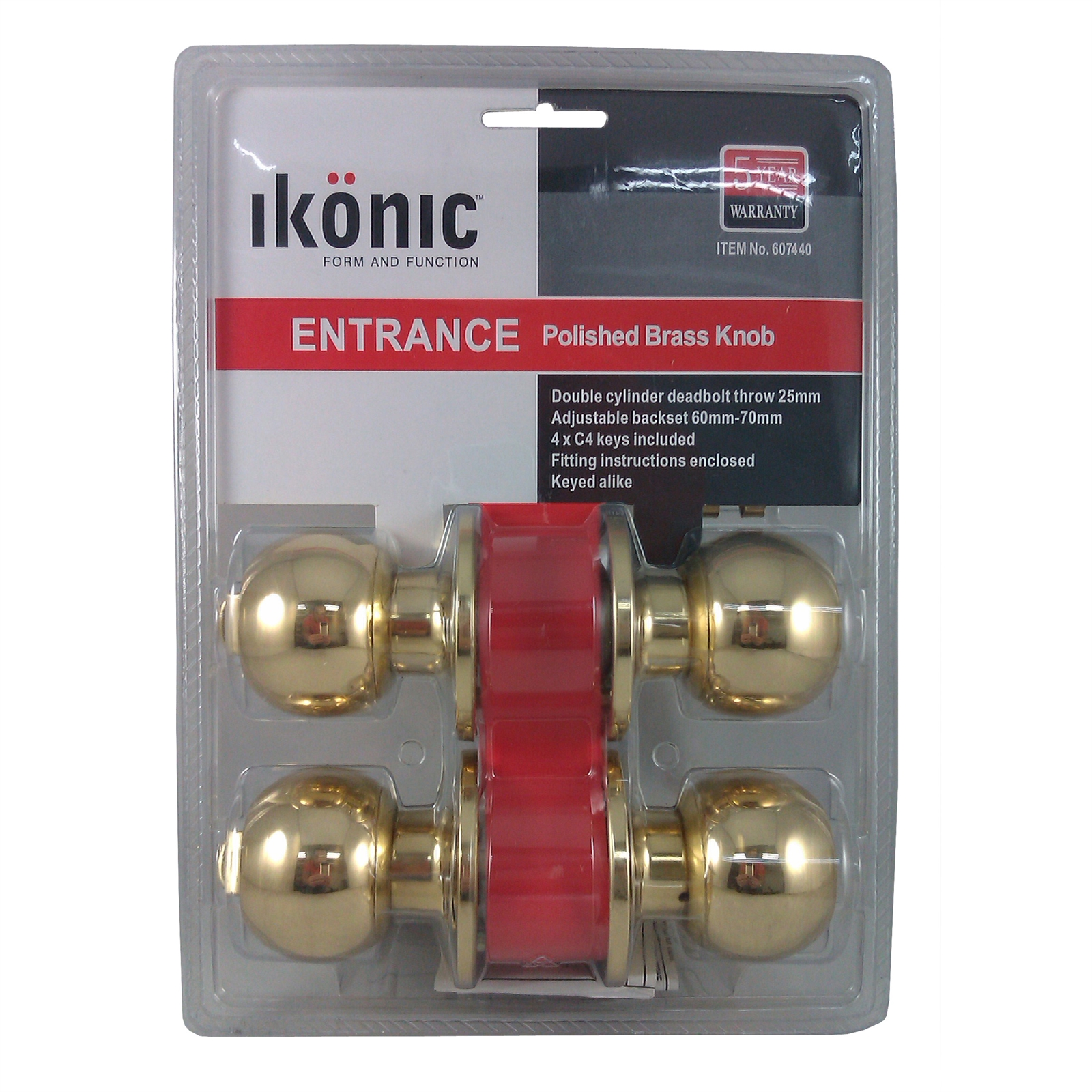 Ikonic Polished Brass Keyed Alike Entrance Set With 4 Keys - 2 Pack