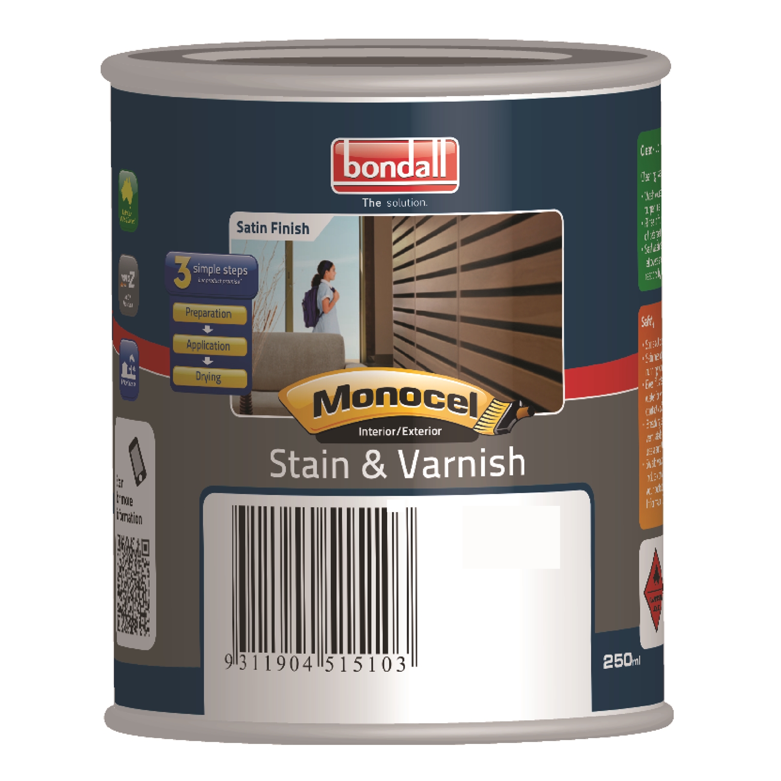 Bondall Monocel 250ml Black Satin Stain And Varnish