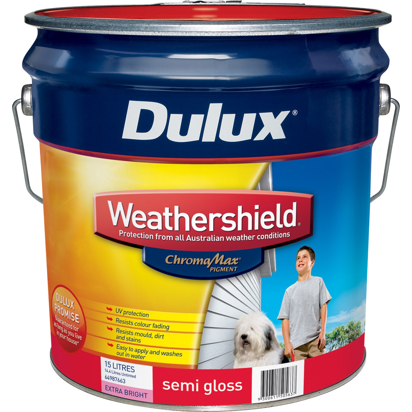 Dulux Weathershield 15L Semi Gloss Vivid White Exterior Paint