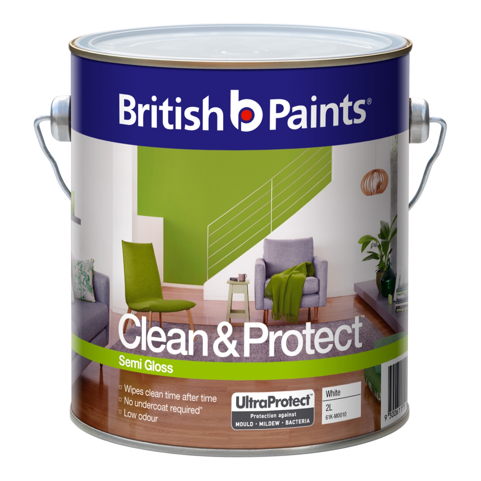 British Paints Clean & Protect 2L Semi Gloss White Interior Paint