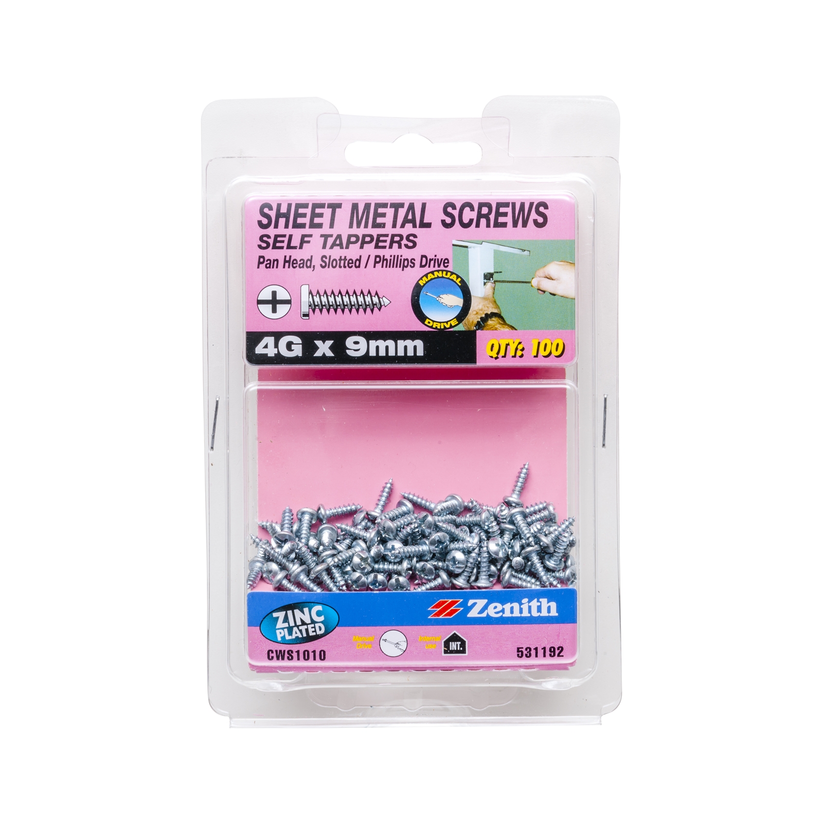 Zenith 4g x 9mm Sheet Metal Self Tappers Pan Head Slotted Phillips