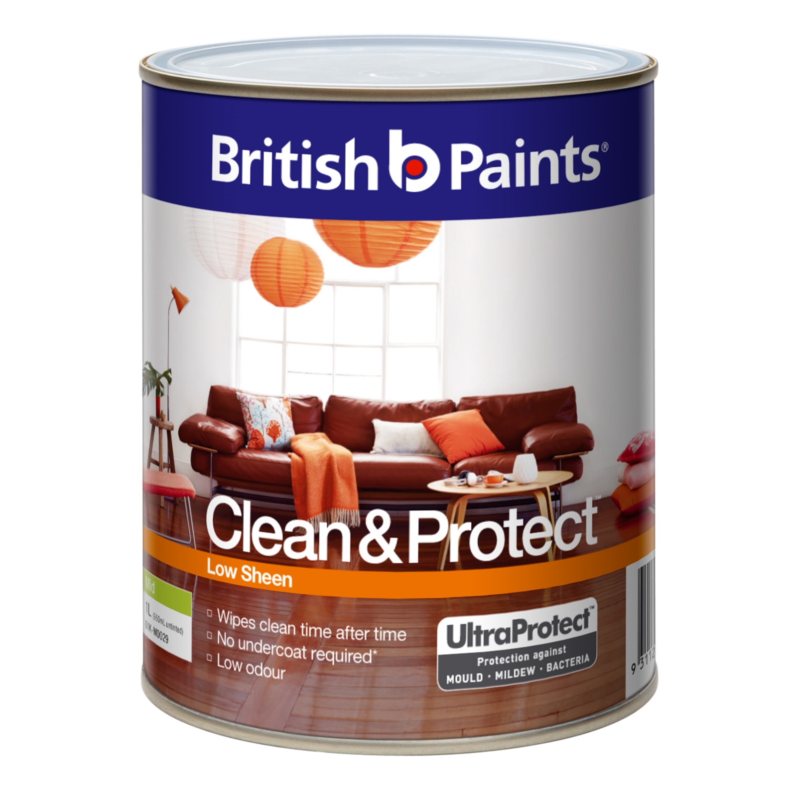 British Paints Clean & Protect 1L Low Sheen Mid Interior Paint
