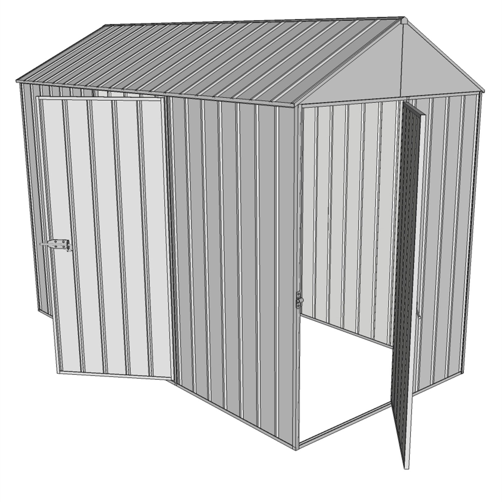 Build-a-Shed 1.5 x 2.3 x 3.0m Zinc Front Gable Two SIngle Hinged Doors Narrow Shed