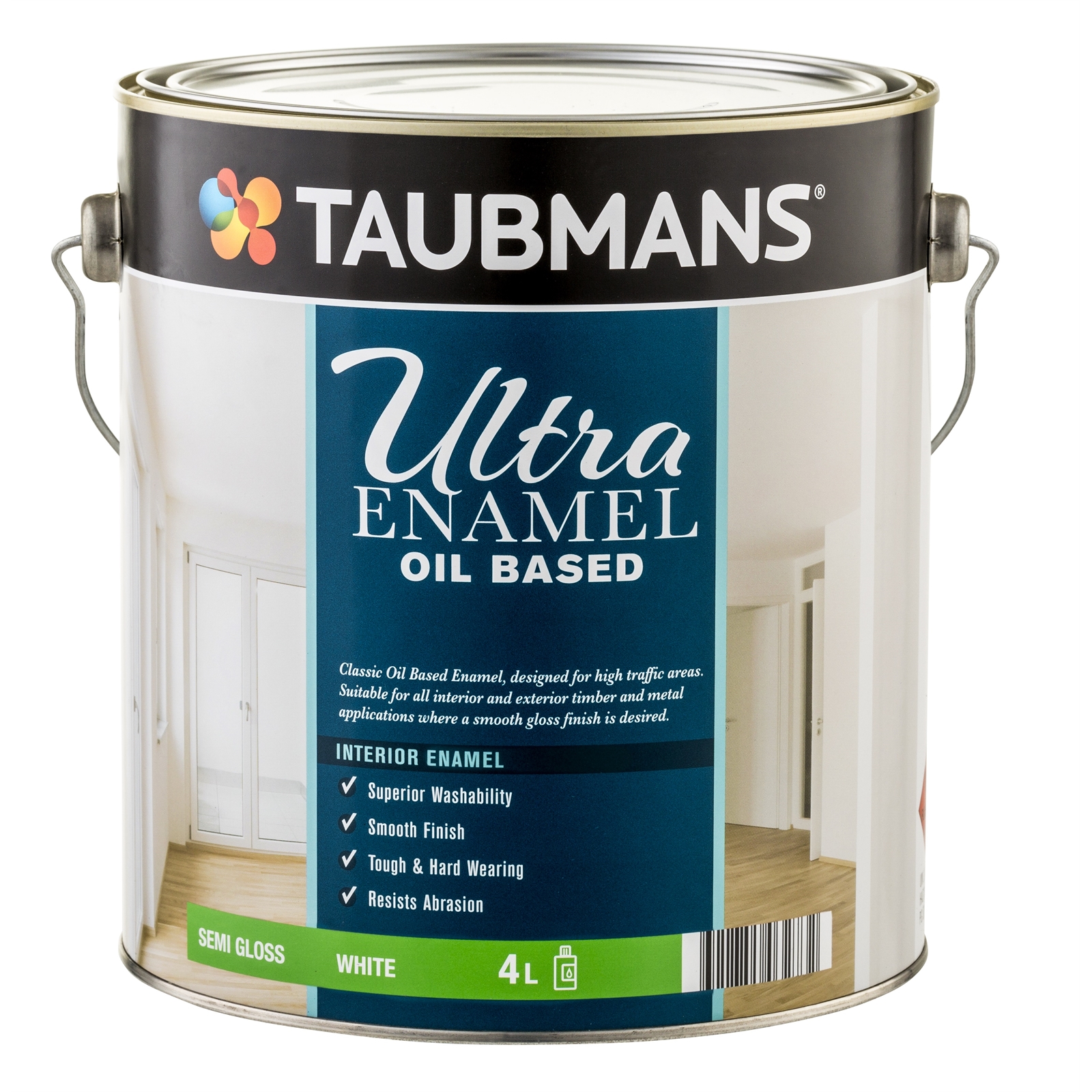 Taubmans Ultra Enamel 4L White Semi Gloss Oil Based Enamel