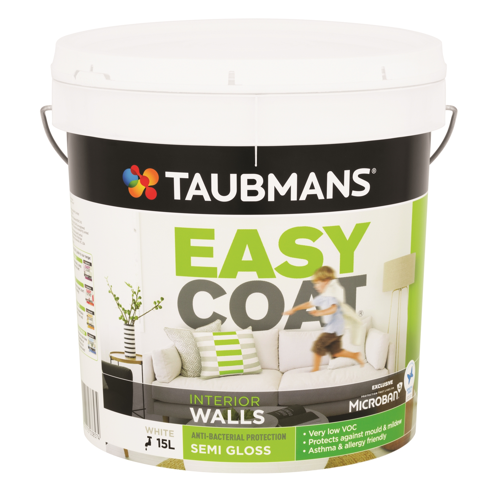 Taubmans Semi Gloss White Easycoat Interior Wall Paint - 15L