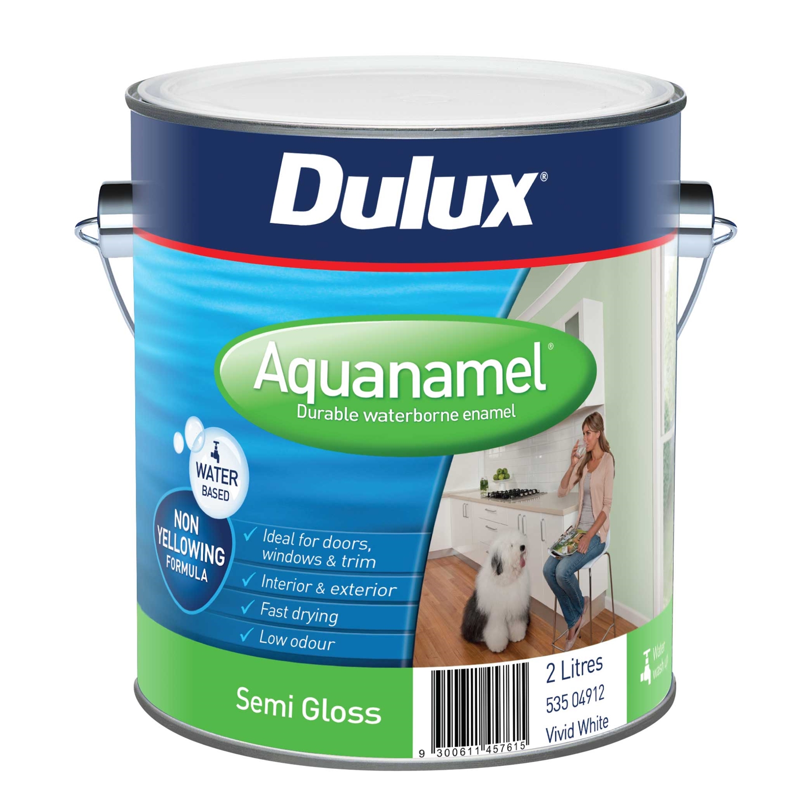 Dulux Aquanamel 2L Semi Gloss White Enamel Paint