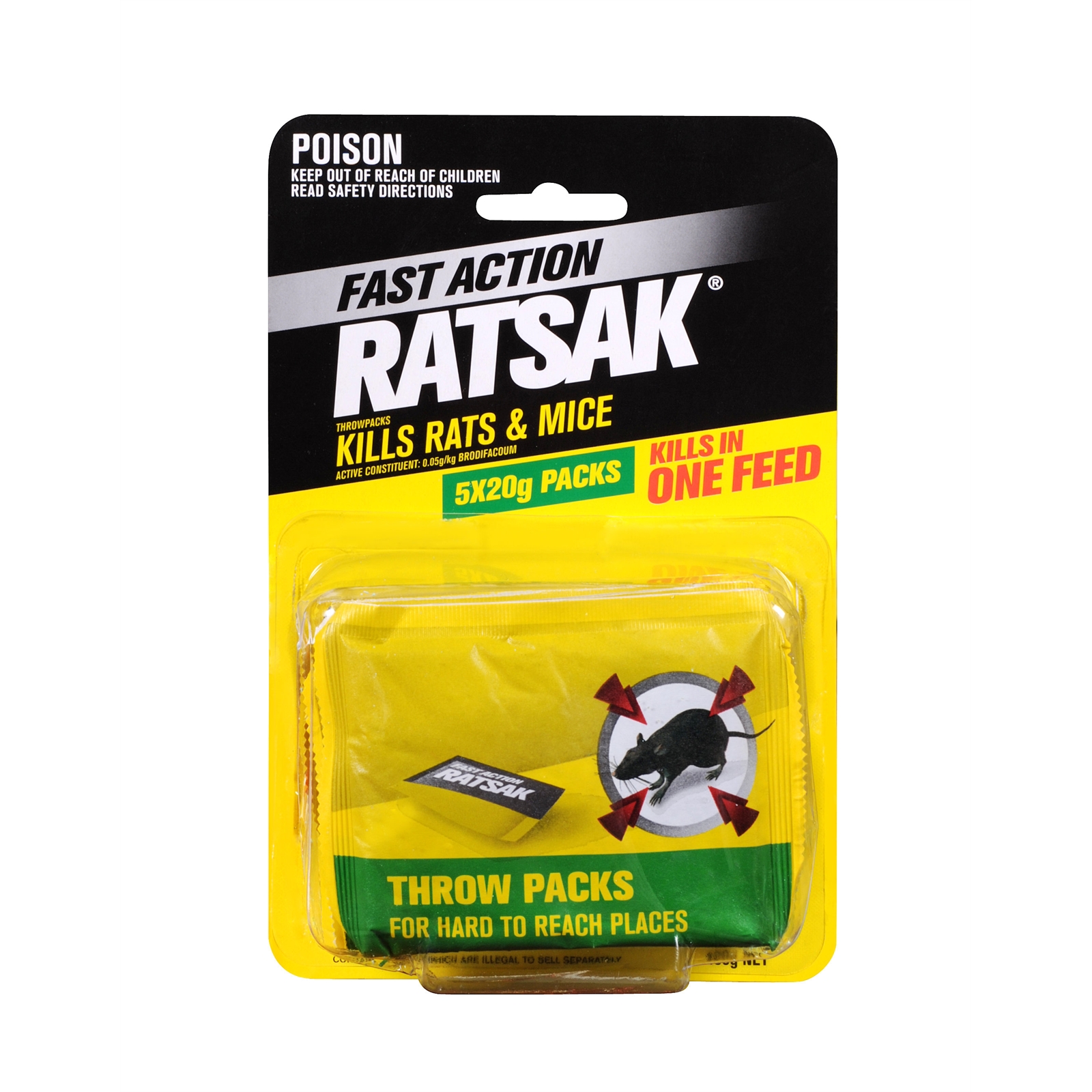 Ratsak 20g Fast Action Ratsak Throw Packs - 5 Pack