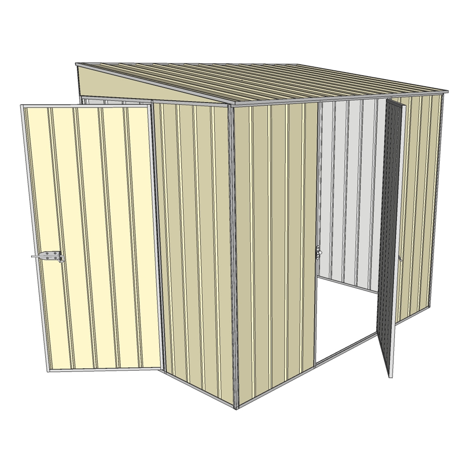 Build-a-Shed 2.3 x 1.5m Cream Skillion Two Single Hinged Doors Narrow Shed