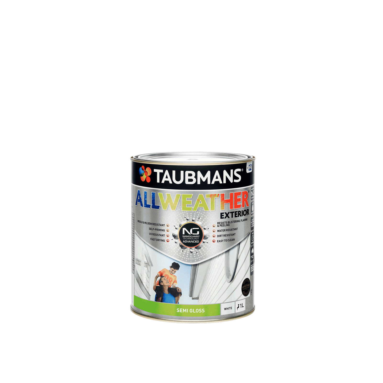 Taubmans 1L White All Weather® Exterior Semi Gloss Paint