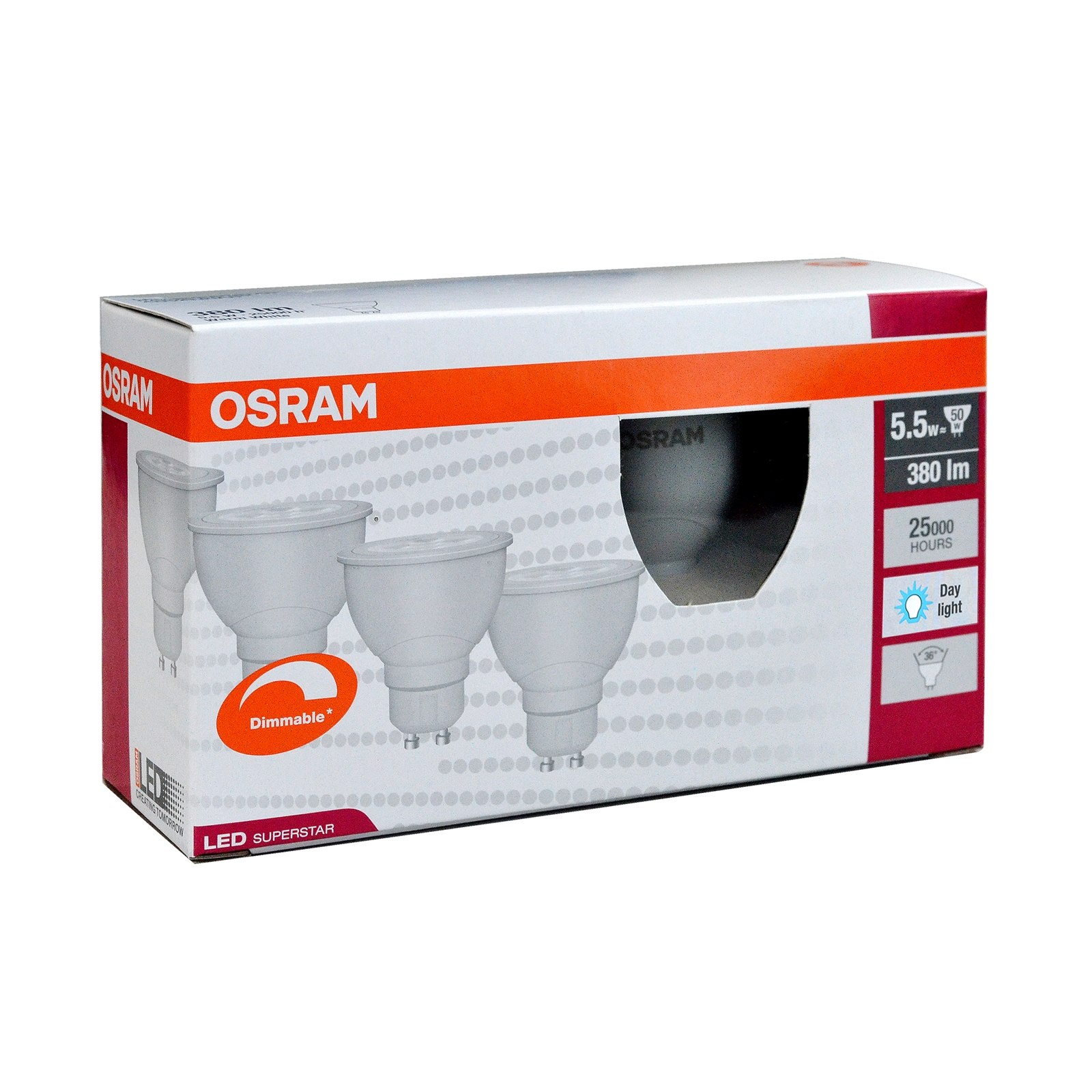 Osram 5.5W LED Dimmable Day Light GU10 Globe - 4 Pack