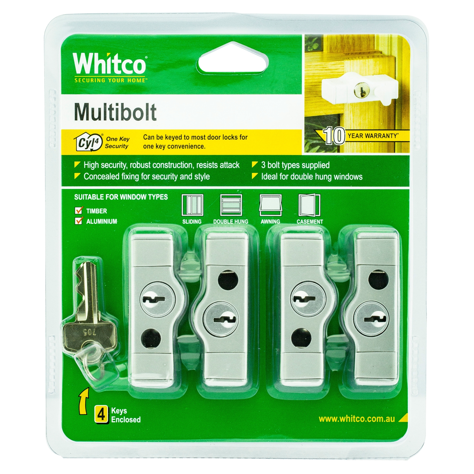 Whitco Silver CYL4 Multi Bolt - 4 Pack