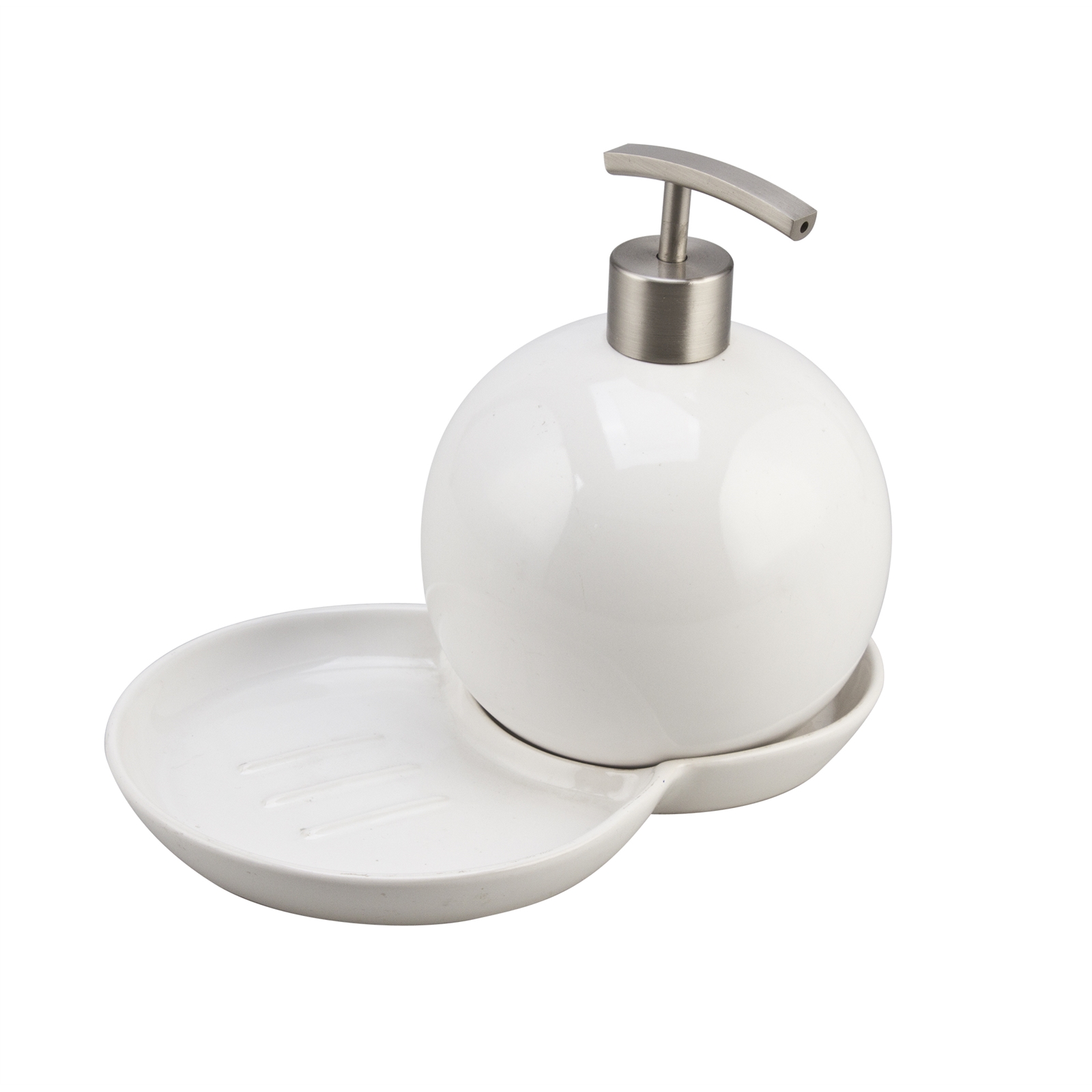 Boutique Ultra White Ceramic Soap Dispenser And Soap Dish