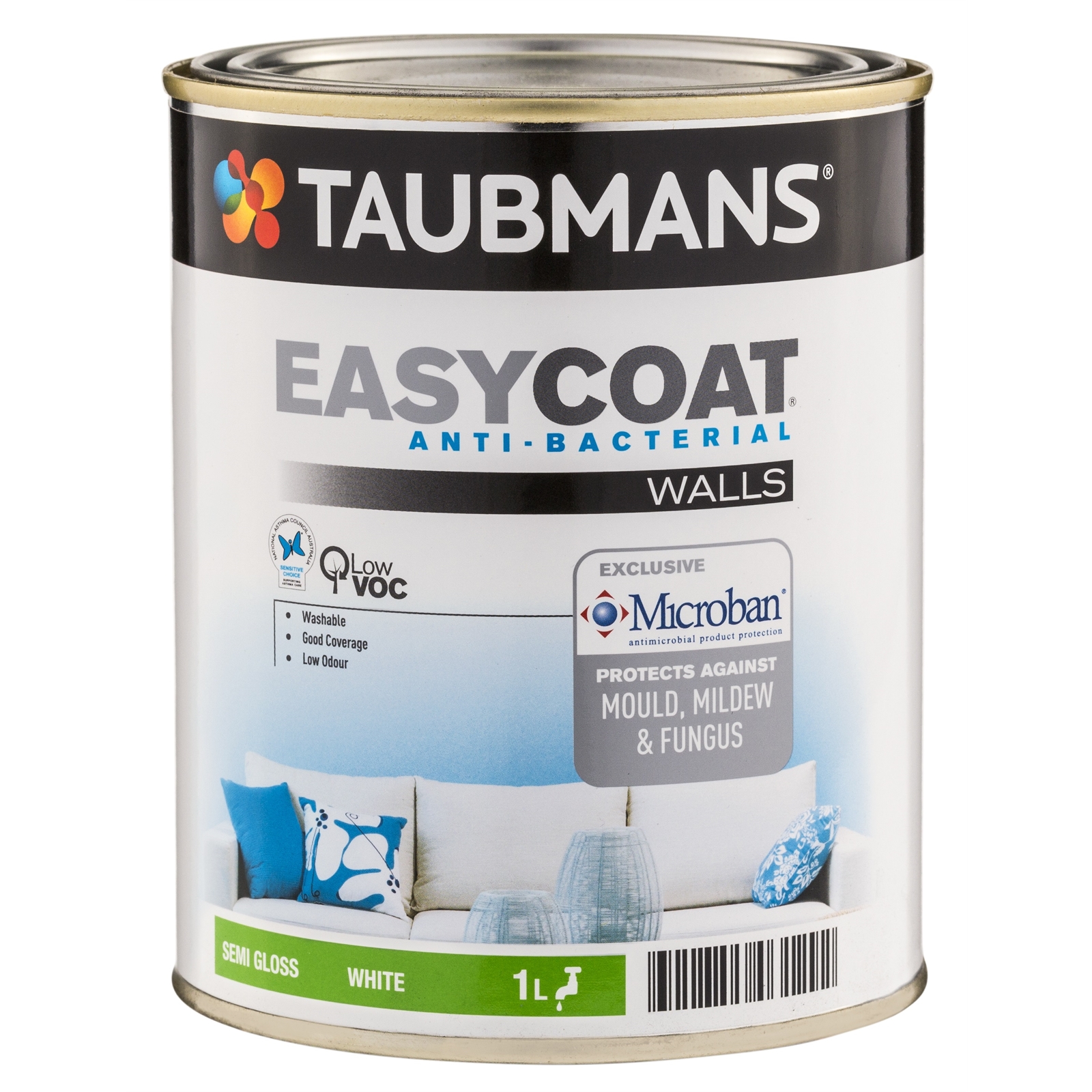 Taubmans Easycoat 1L White Interior Walls Semi Gloss Paint