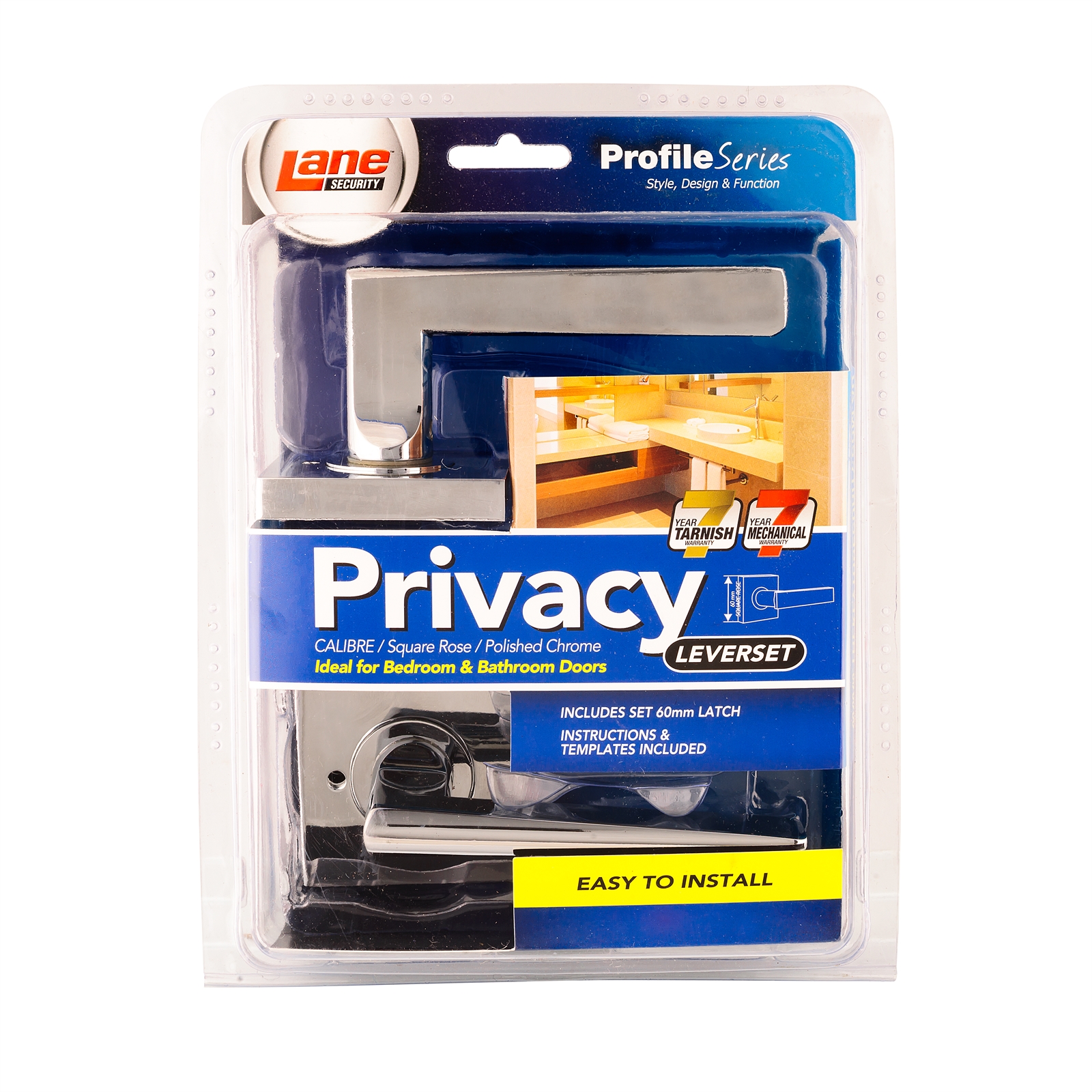 Lane Security 60mm Polished Chrome Calibre Privacy Lever Set