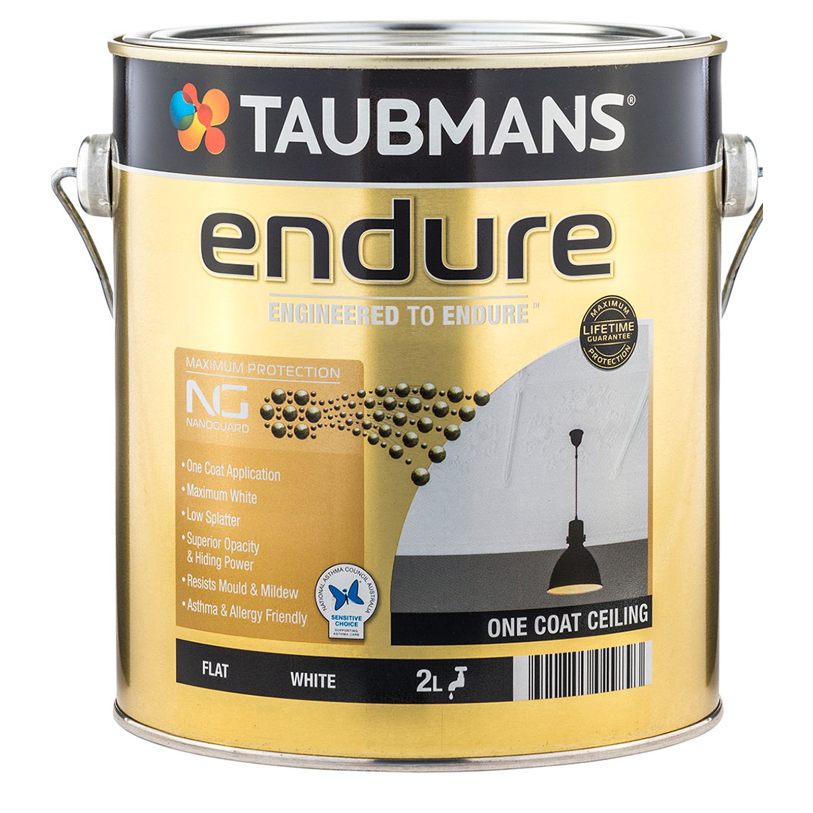 Taubmans Endure 2L White Flat One Coat Ceiling Paint