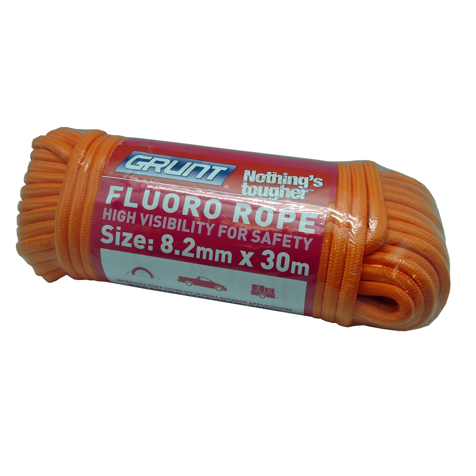 Grunt 8.2mm x 30m High Visibility Orange Fluro Rope